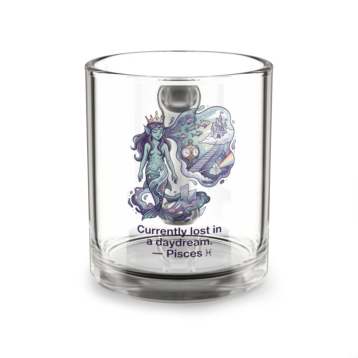 Pisces Glass Mug — "Currently Lost in a Daydream" Zodiac Coffee Cup