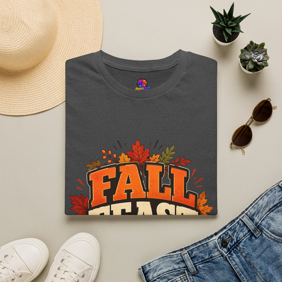 Thanksgiving T-Shirt Fall Feast Crew T-Shirt — Thanksgiving Pumpkin & Leaves Graphic Tee