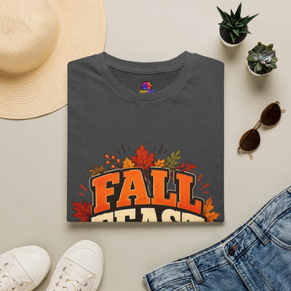 Fall Feast Crew T-Shirt — Thanksgiving Pumpkin & Leaves Graphic Tee