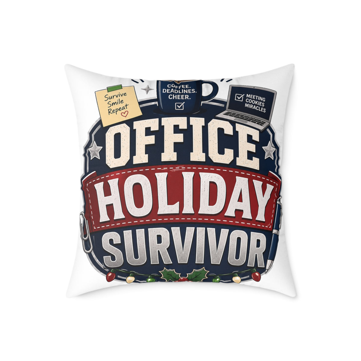Modern Day Christmas Office Holiday Survivor Pillow