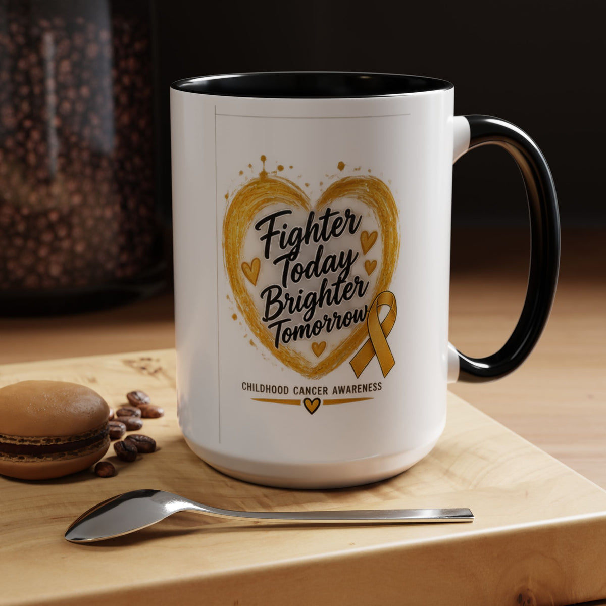 Childhood Cancer Awareness Coffee Mug – "Fighter Today Brighter Tomorrow" (Accent 11/15oz)