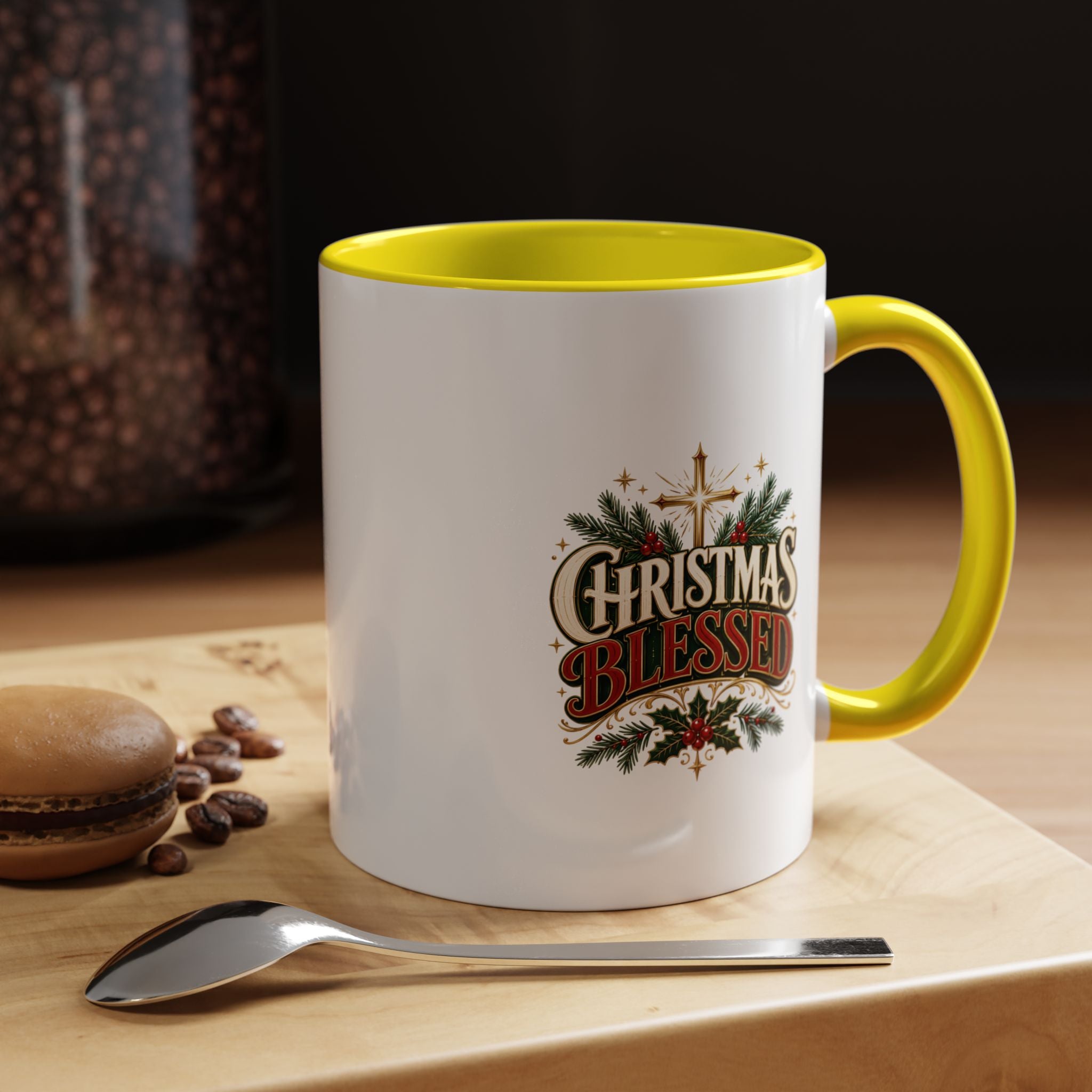 Christmas Blessed Accent Coffee Mug – Holiday Pine & Holly