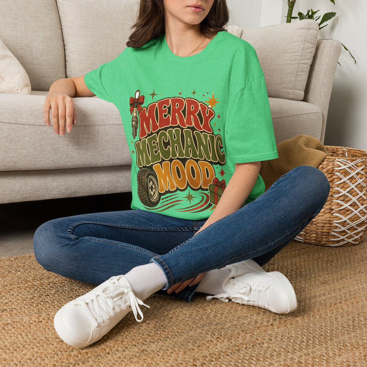 Merry Mechanic Mood T‑Shirt — Retro Holiday Auto Technician Gift