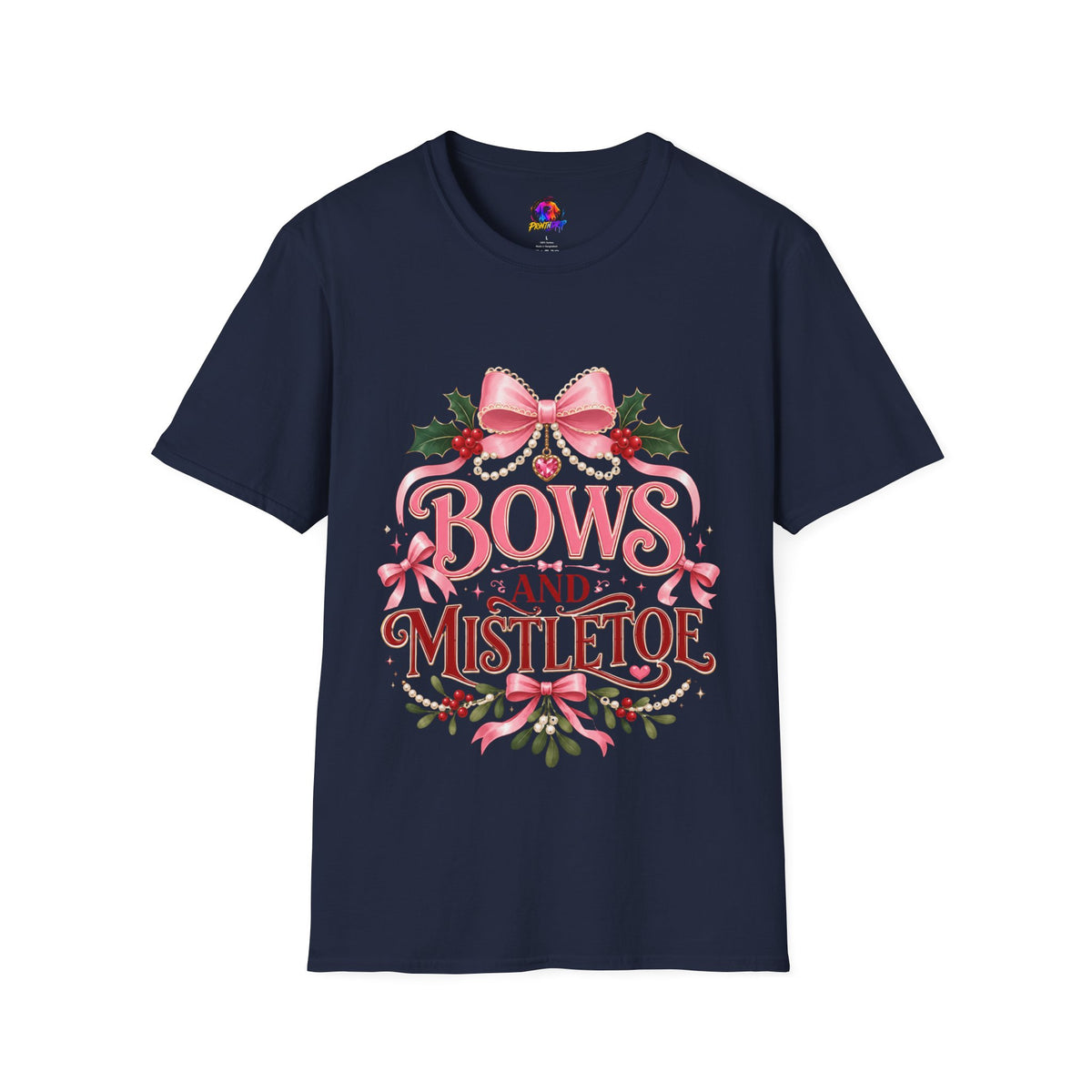 Bows and Mistletoe T-Shirt — Pink Holiday Bow Christmas Tee