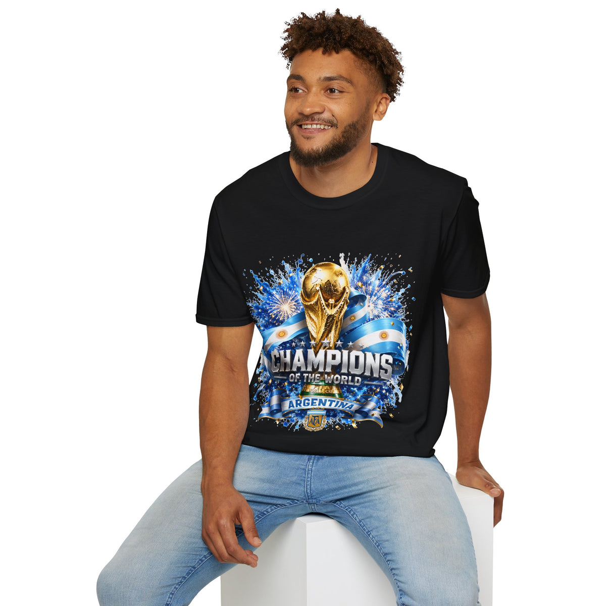 Argentina World Cup Champions T-Shirt — Gold Trophy Celebration Tee