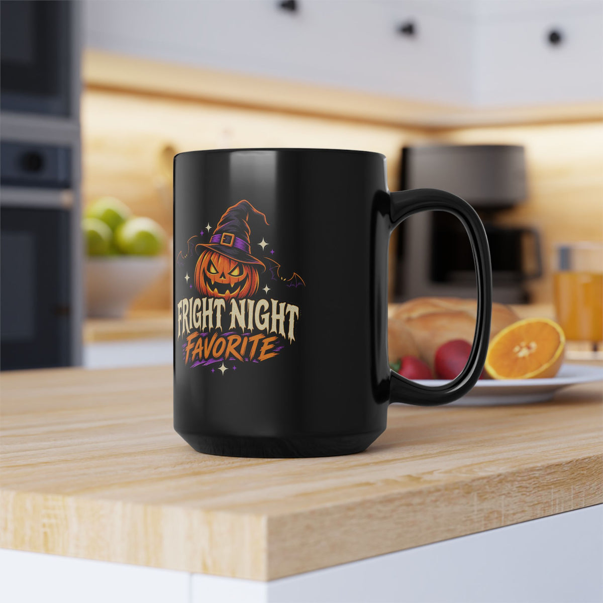 Halloween Pumpkin Mug — "Fright Night Favorite" Black Coffee Cup (11oz, 15oz)