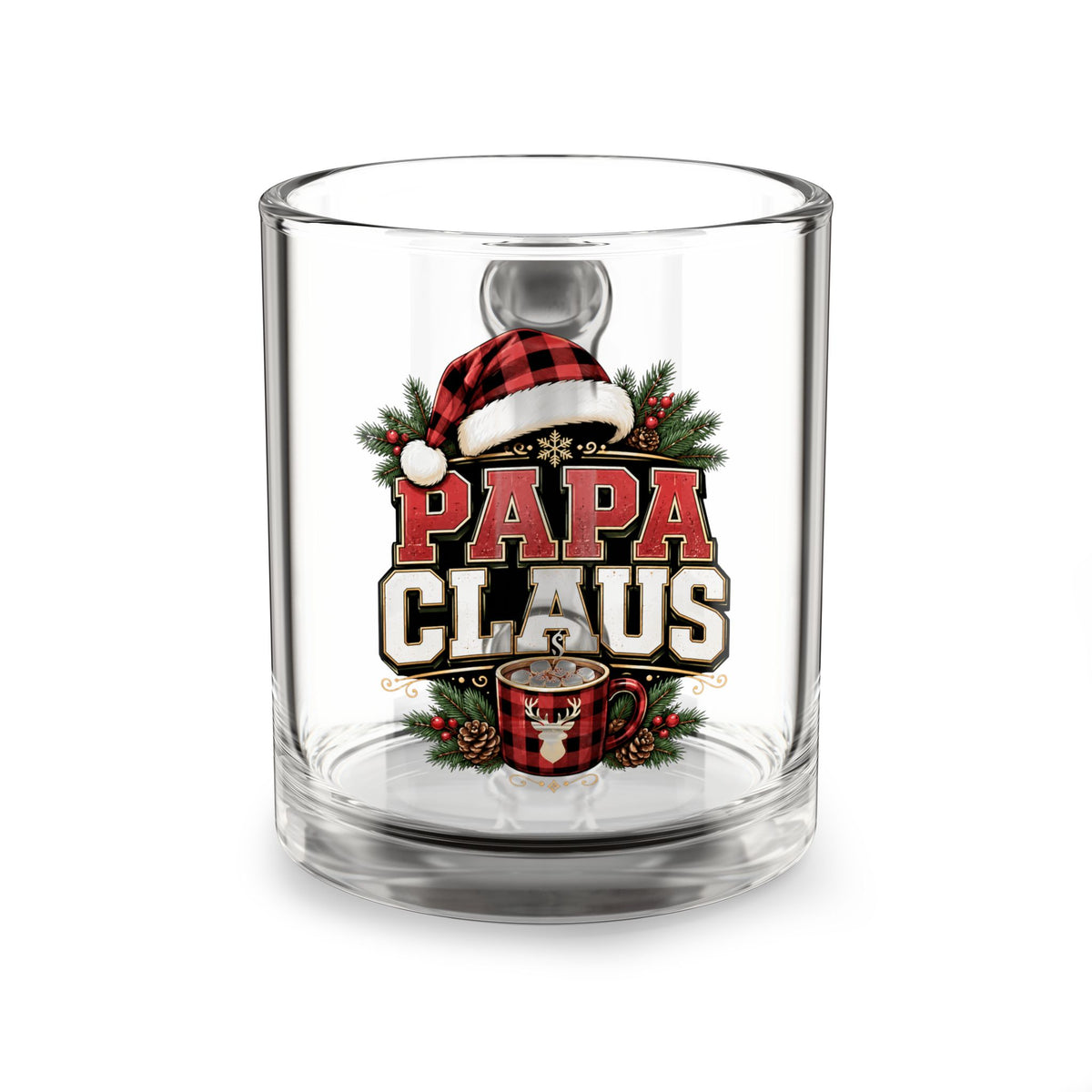 Christmas Glass Mug 10 oz Papa Claus Glass Mug — 10oz Christmas Coffee Cup for Dads