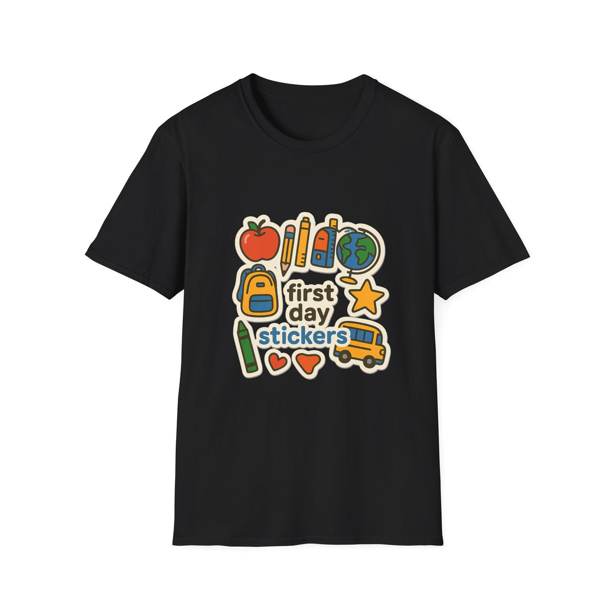 Teacher Sticker Icons T-Shirt — Cute Apple, Pencil & Globe School Tee - Trending Now - August 2026
