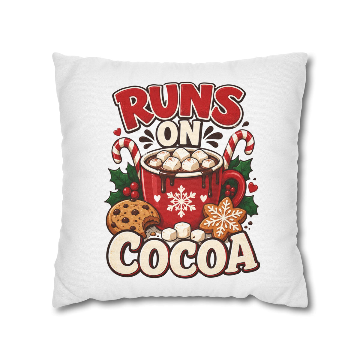 Christmas Runs on Cocoa Decorative Pillowcase — Hot Chocolate Holiday Throw Pillow