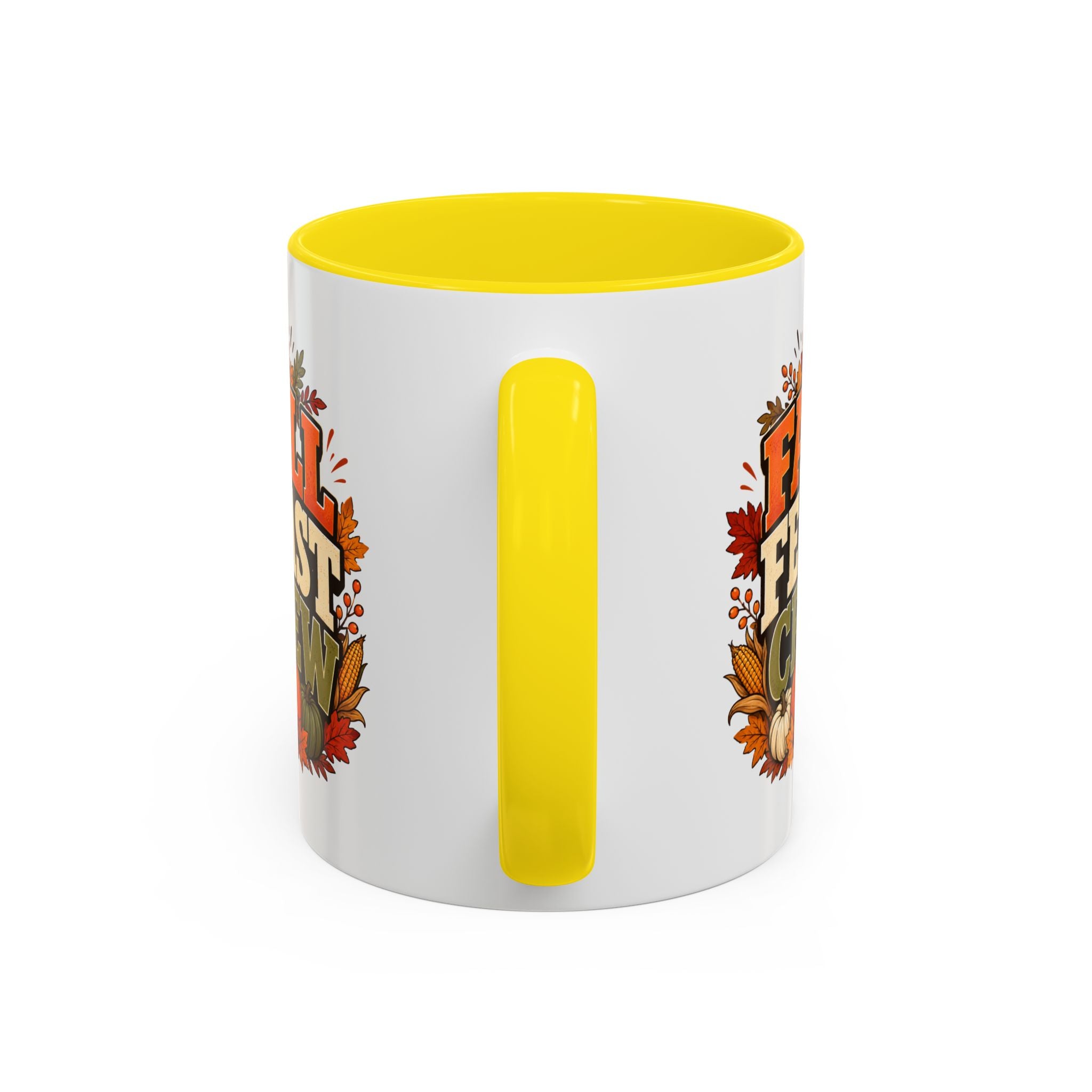 Thanksgiving Mug Fall Feast Crew Coffee Mug — Thanksgiving Pumpkin Autumn Leaves Accent Mug