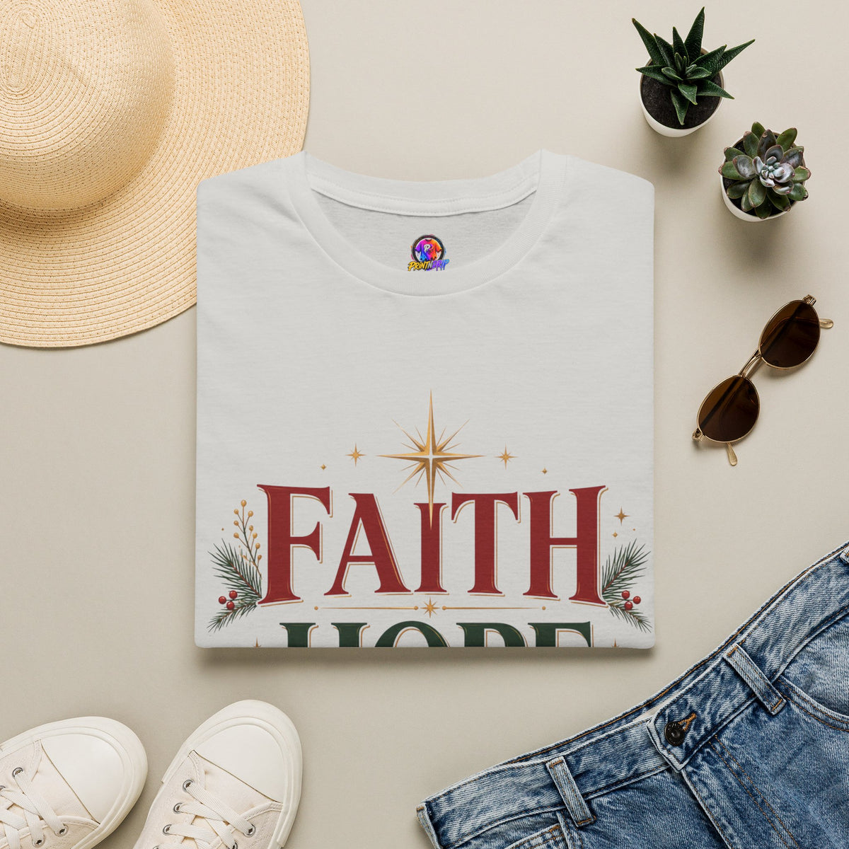 Faith Hope Joy Christmas T-Shirt — Holiday Nativity Inspirational Tee