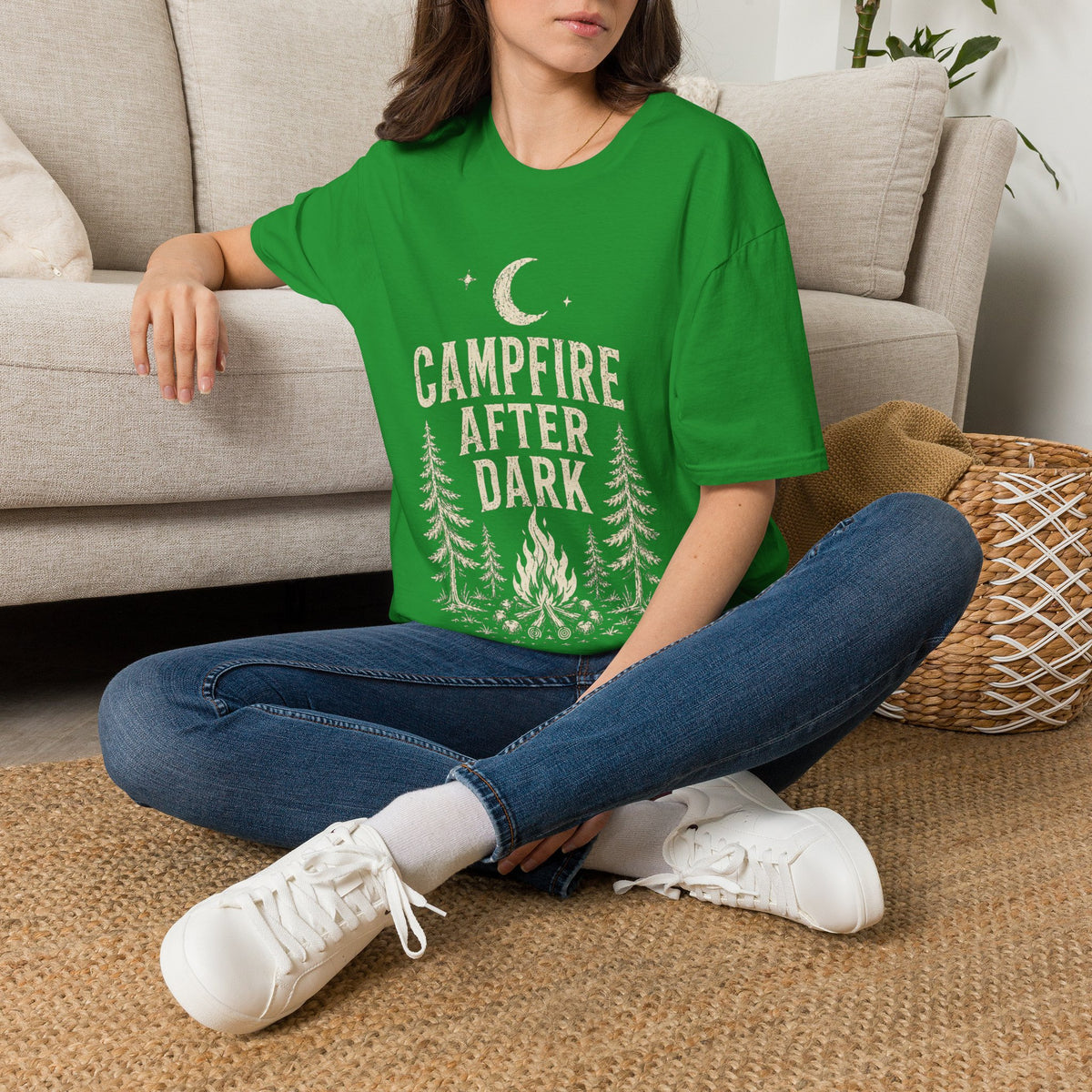 Campfire After Dark T-Shirt — Vintage Moon & Pine Camping Tee