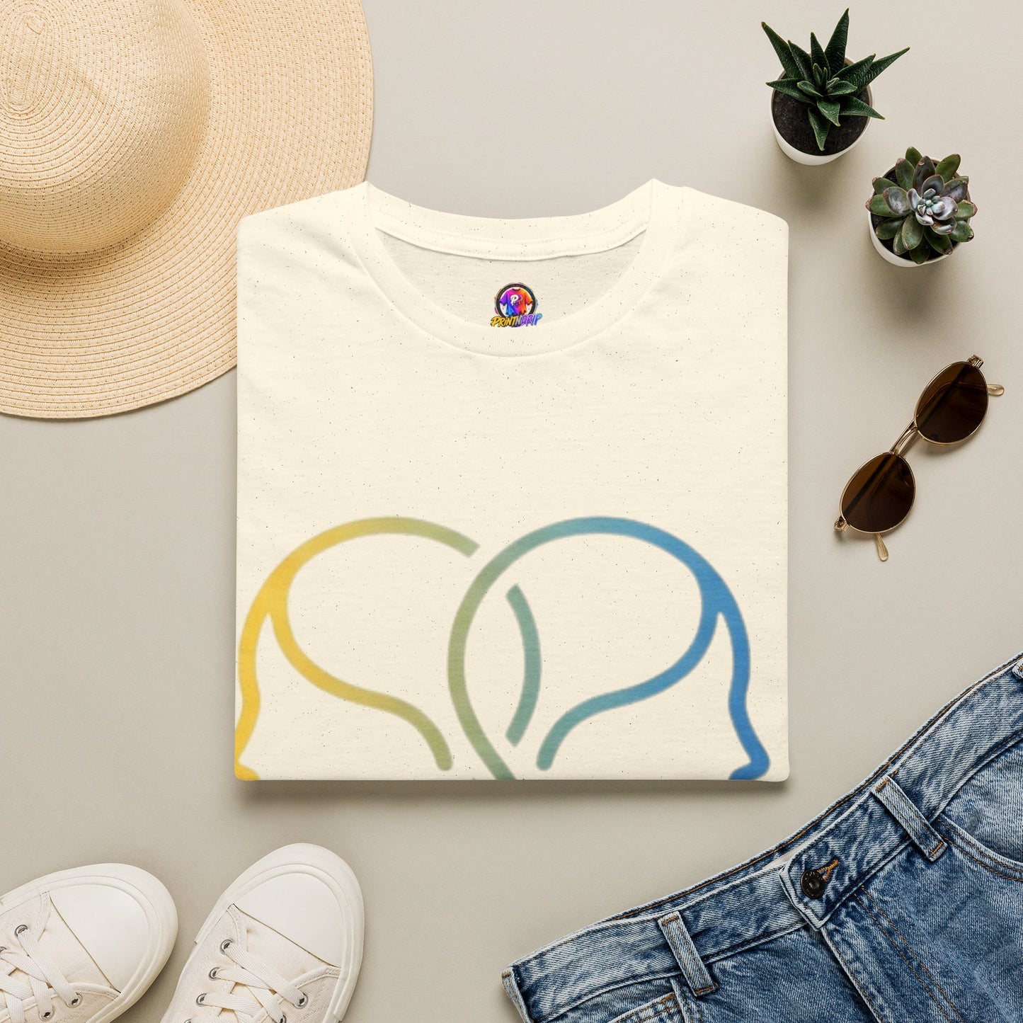 Twin Profile Line Art T‑Shirt — Gradient Sisterhood Outline Tee