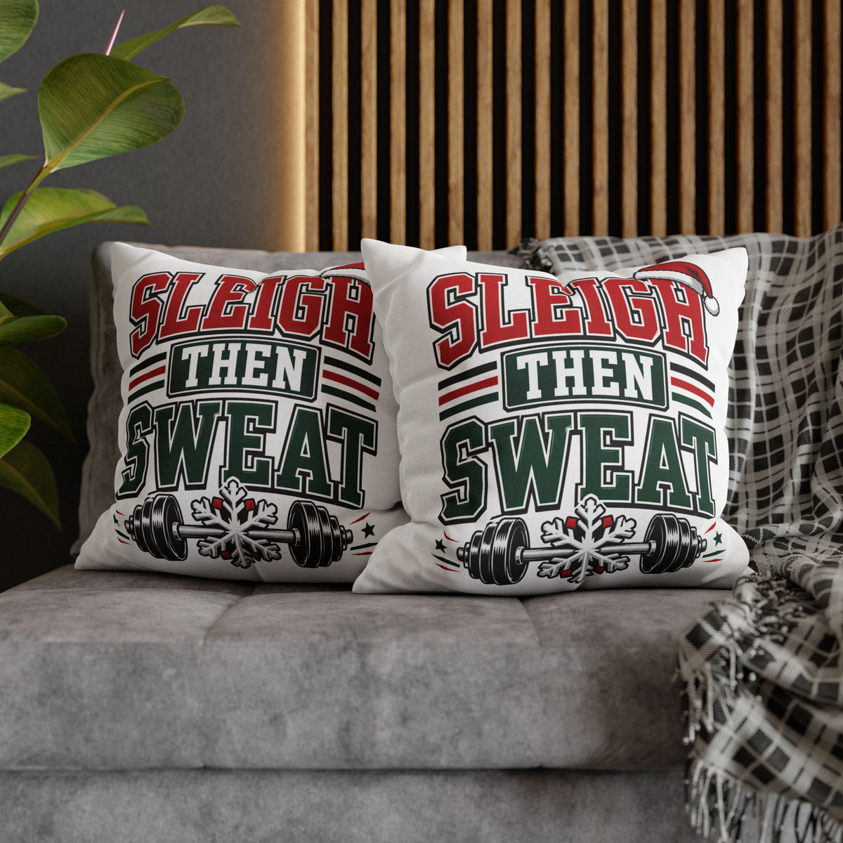 Sleigh Then Sweat Holiday Gym Pillowcase Modern Day Christmas