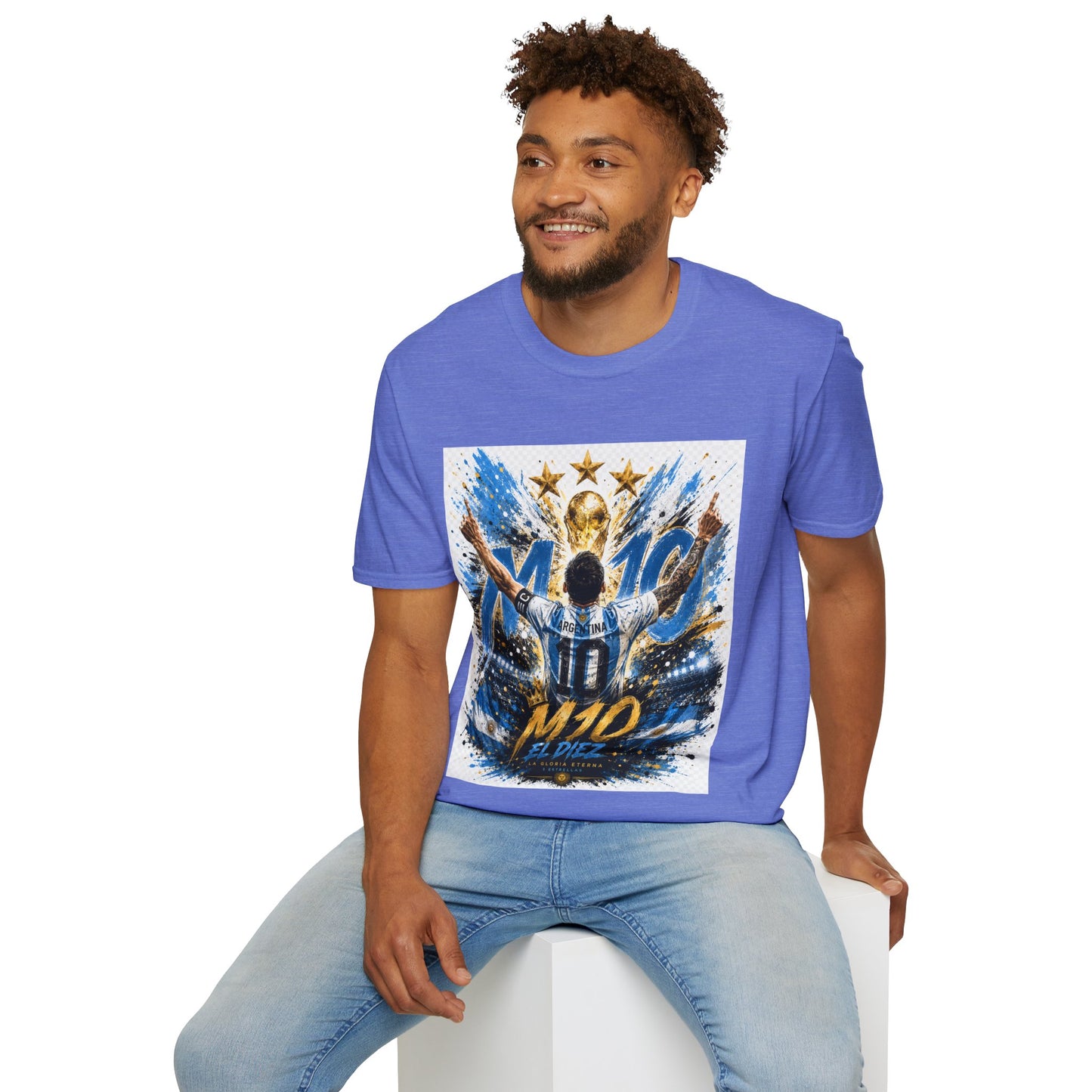 Argentna  Soccer M10 Champion T-Shirt — Gold Trophy & Stars Football Fan Tee