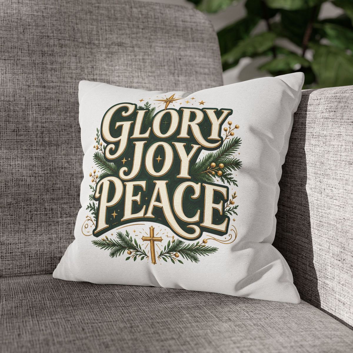 Christmas Pillowcase — "Glory Joy Peace" Decorative Holiday Throw Pillow Cover