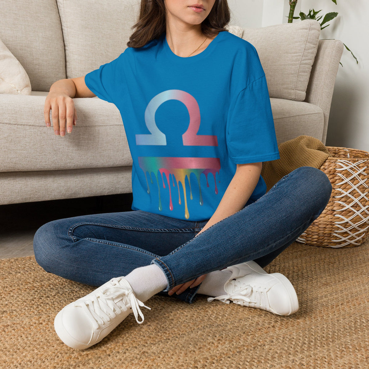 Omega Symbol T-Shirt — Pastel Gradient Drip Design