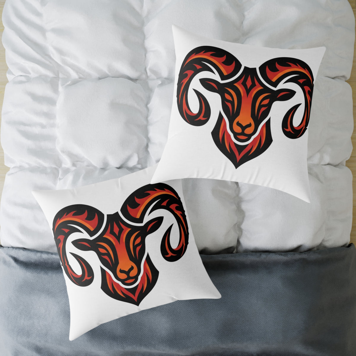 Aries Zodiac Ram Head Throw Pillow — Tribal Flame Goat Design Decorative Cushion