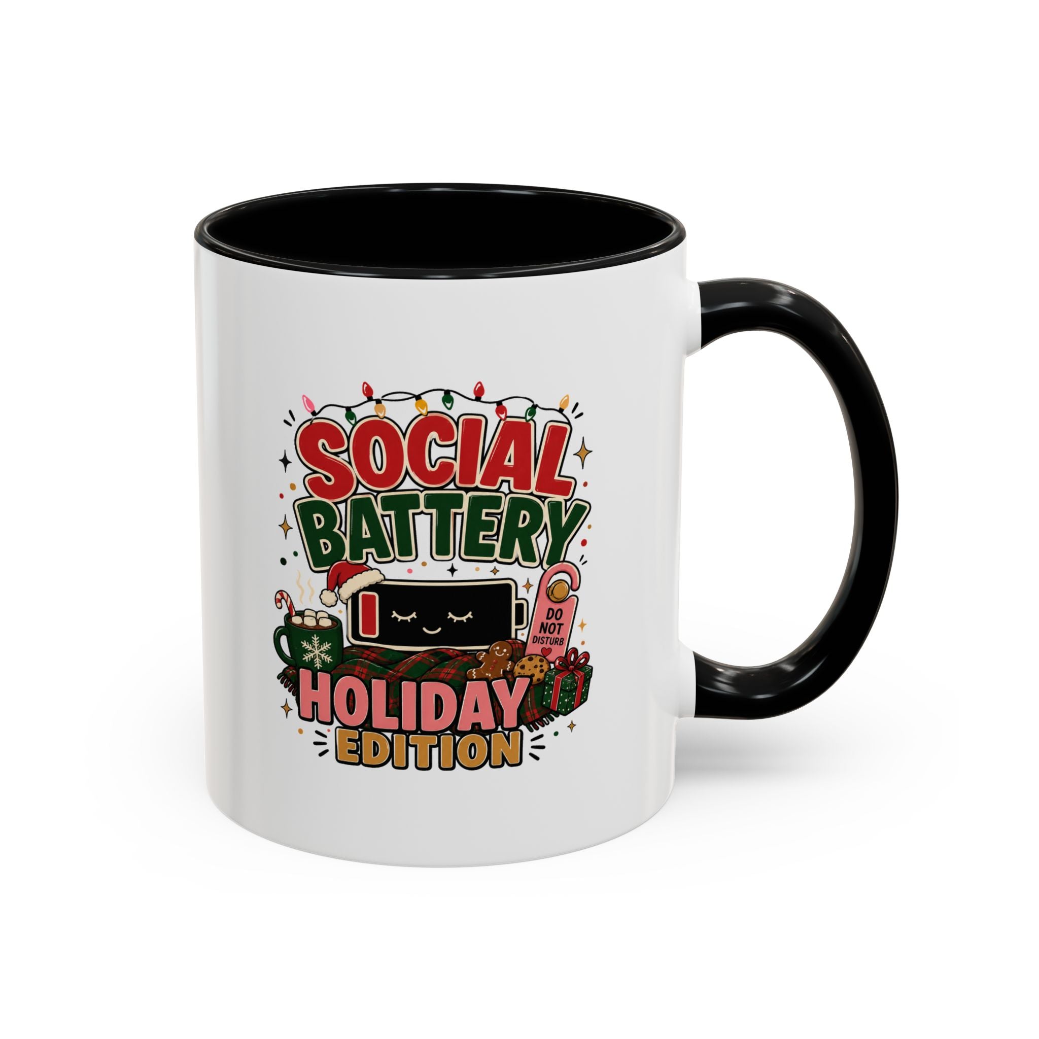 Modern Day Christmas Holiday Coffee Mug - "Social Battery: Holiday Edition" Accent Mug