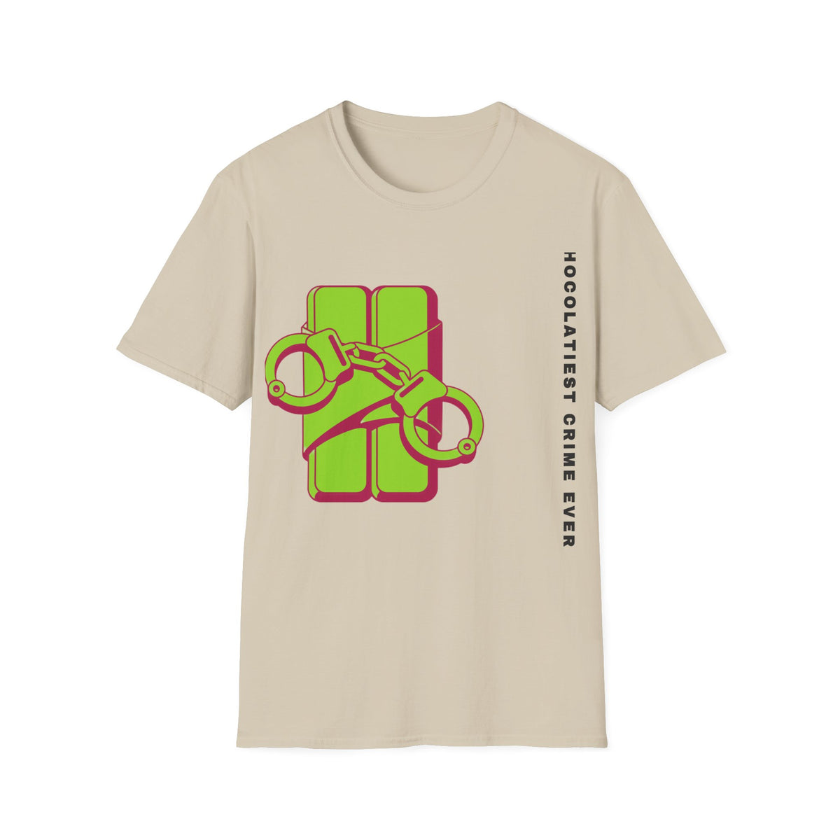 Chocolateie Graphic T‑Shirt — Green Candy Bar with Handcuffs Design - Trending Now - September 2026