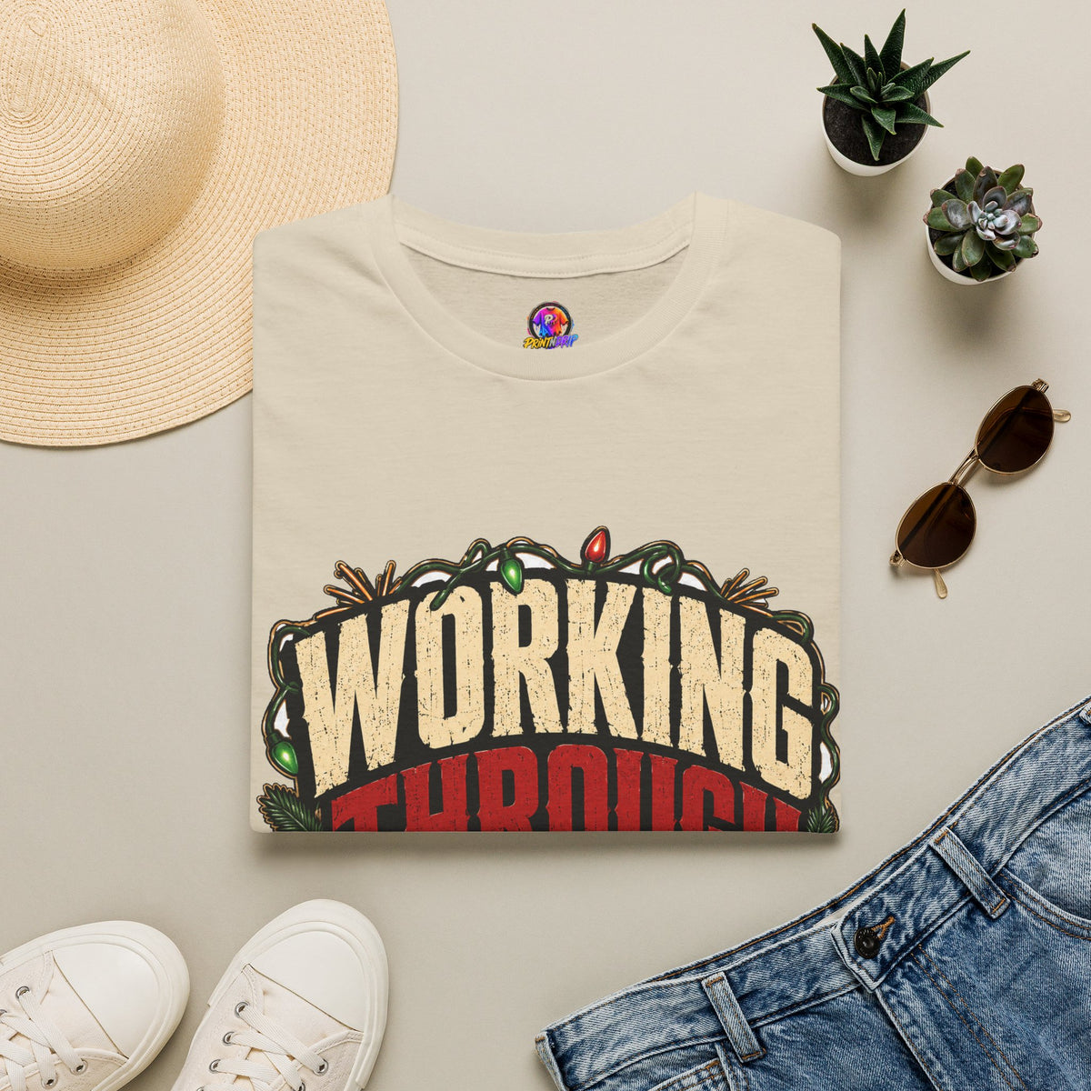 Working Through Christmas T-Shirt — Funny Holiday Nurse/Worker Gift