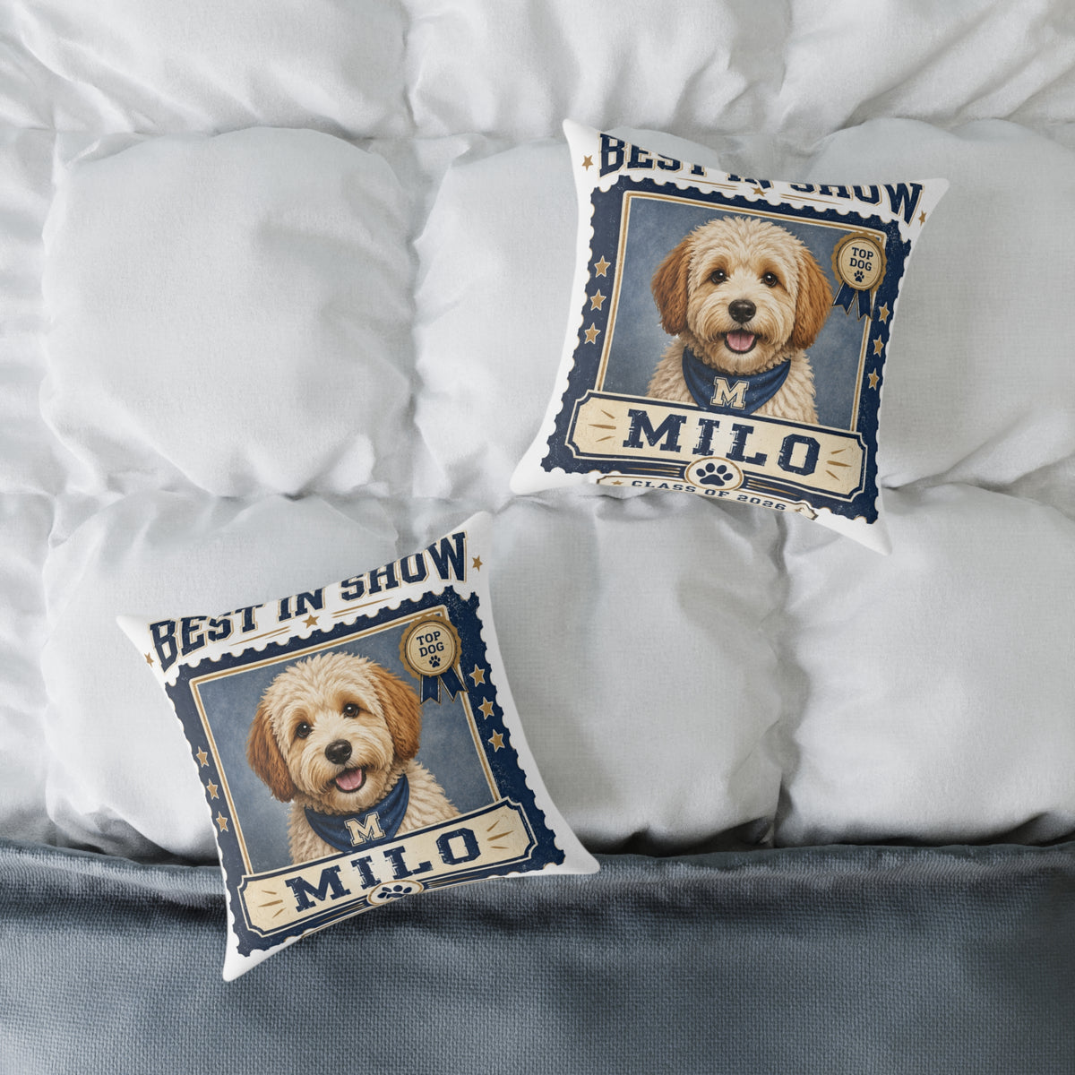 Personalized Dog Pillow  Milo Bailey Dog Dad Mom— 'Best at Show' Milo Pet Portrait Square Throw Pillow