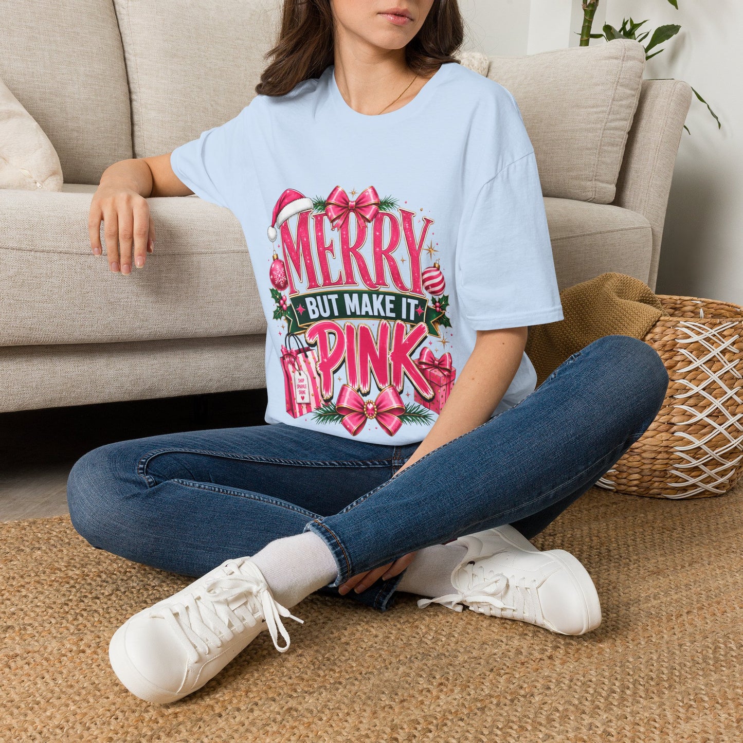 Christmas T-Shirt — "Merry But Make It Pink" Holiday Tee