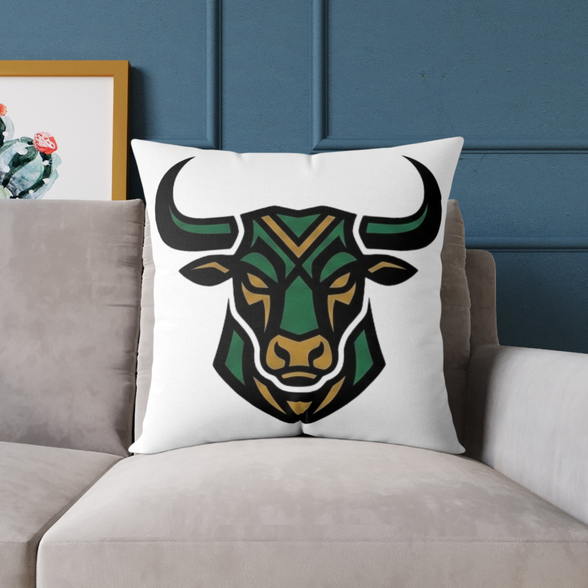 Astrological Taurus Zodiac Colorful Bull Head  Square Poly Canvas Pillow