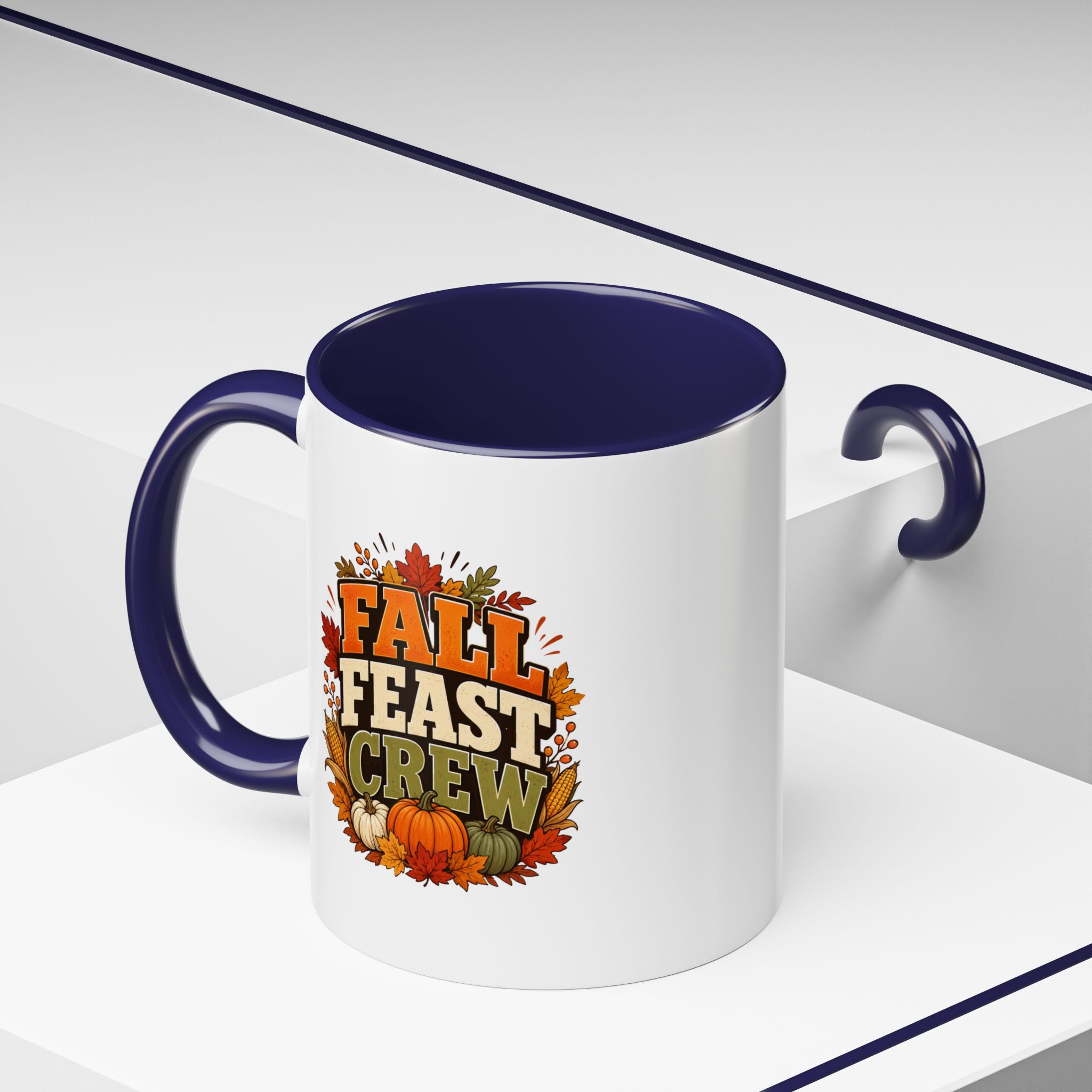 Thanksgiving Mug Fall Feast Crew Coffee Mug — Autumn Pumpkin & Leaves Accent Mug