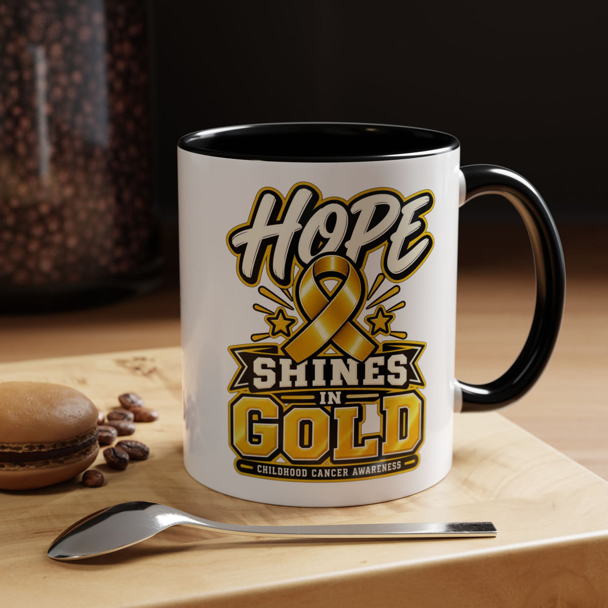 Hope Shines in Gold Coffee Mug — Childhood Cancer Awareness Accent Mug