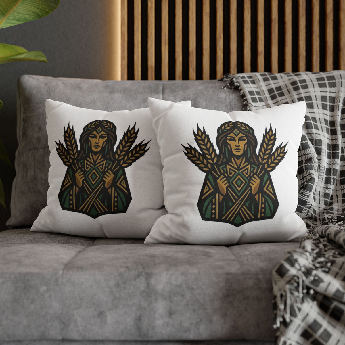 Virgo Harvest Goddess Pillowcase — Boho Wheat Decorative Throw Pillow