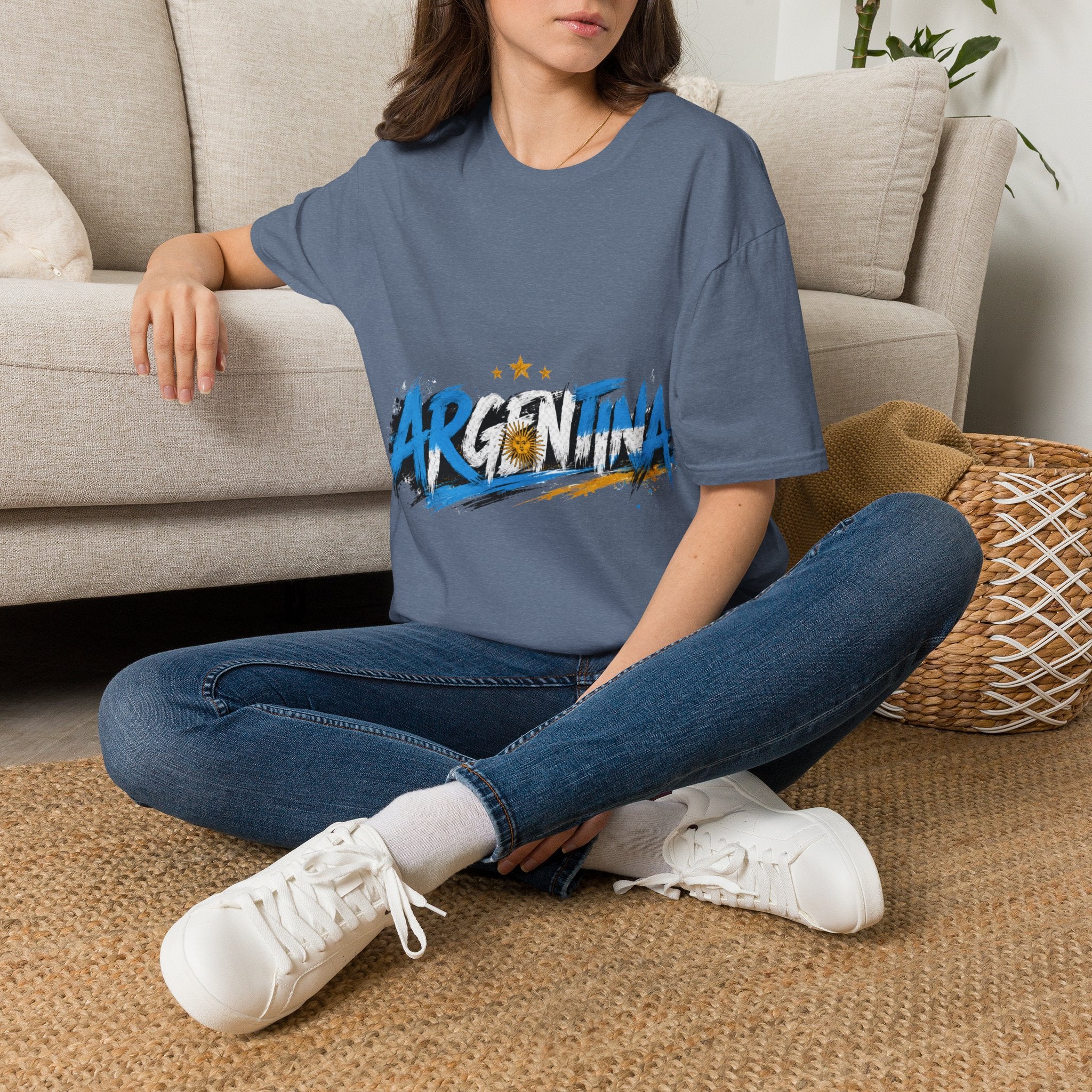 Argentina Graffiti T-Shirt — Soccer Fan Tee with Three Stars & Sun Emblem
