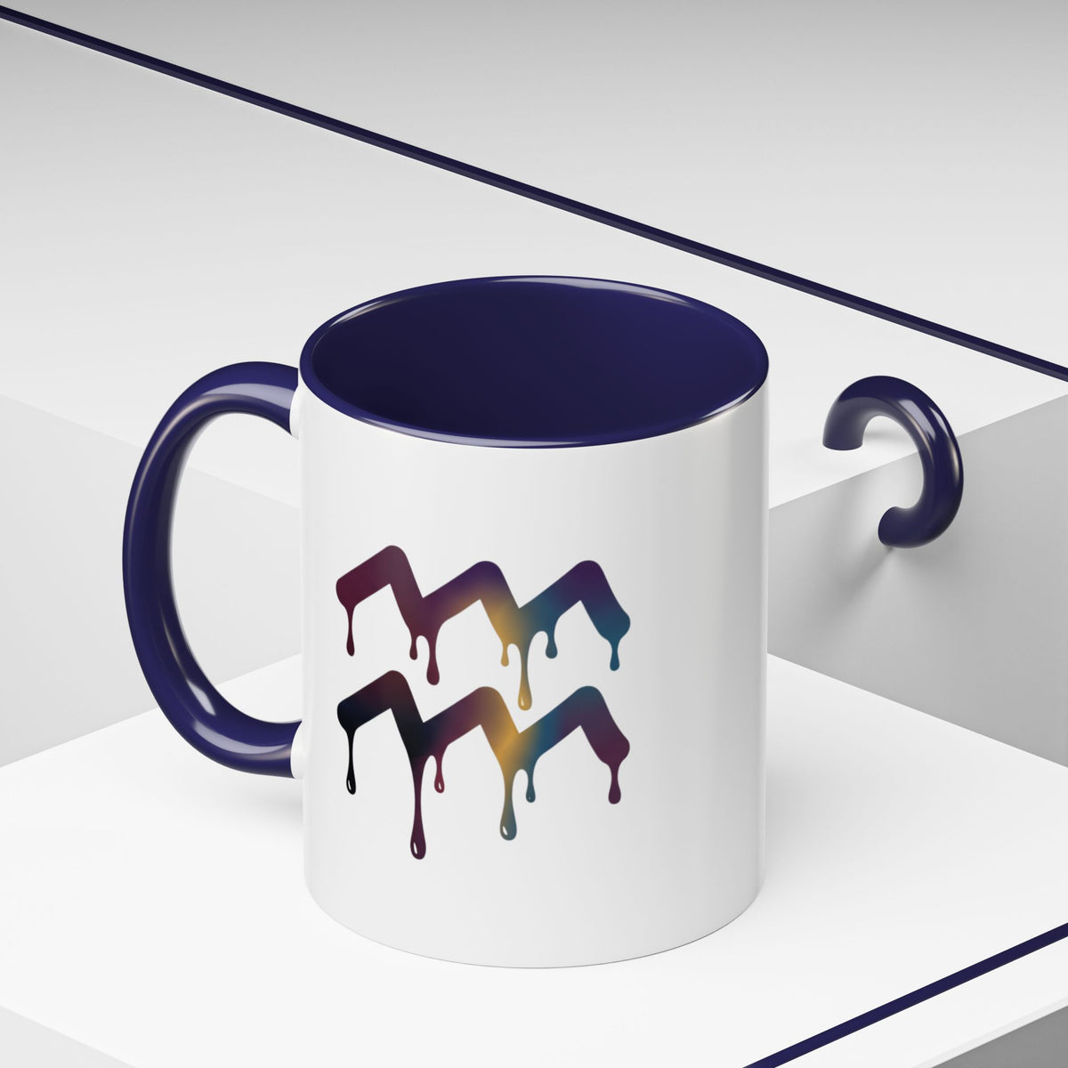 Aquarius Zodiac Dripping Rainbow Chevron Accent Coffee Mug —  Color-Accent Ceramic Mug