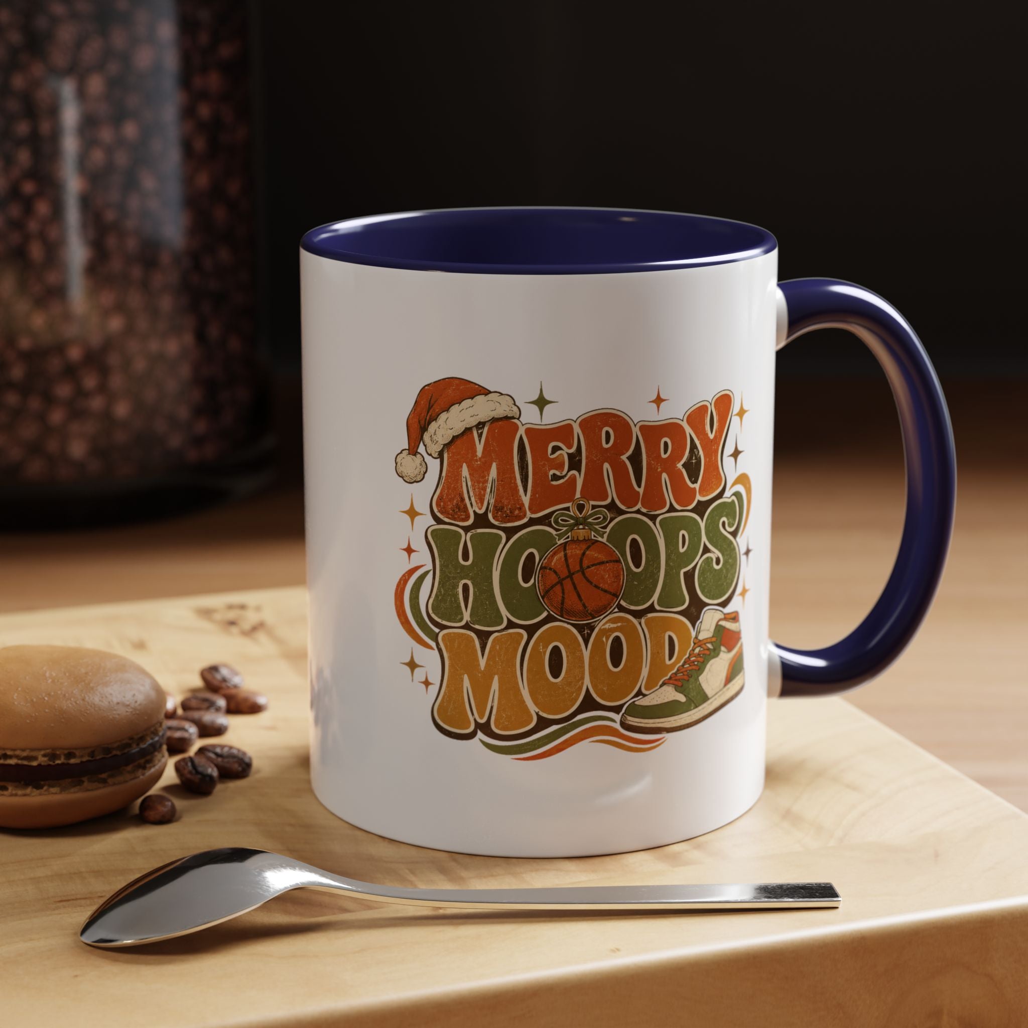 Modern Day Christmas Merry Hoops Mood Accent Coffee Mug — Retro Basketball Christmas Design