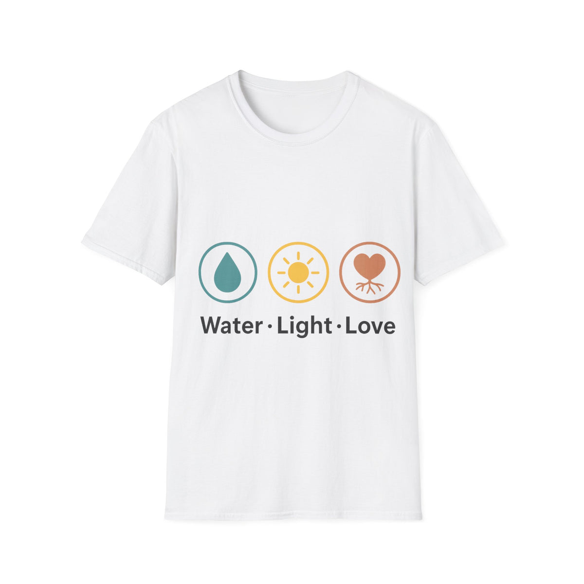 "Water Light Love" Minimalist Plant Care Tee - Aesthetic Pastel Botanical Slogan White T-Shirt - Trending Now - September 2026