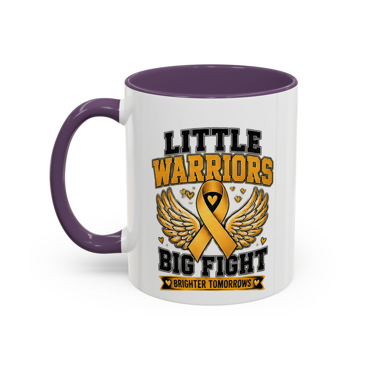 Little Warriors Big Fight Childhood Cancer Awareness Coffee Mug — Gold Ribbon Support Accent Mug