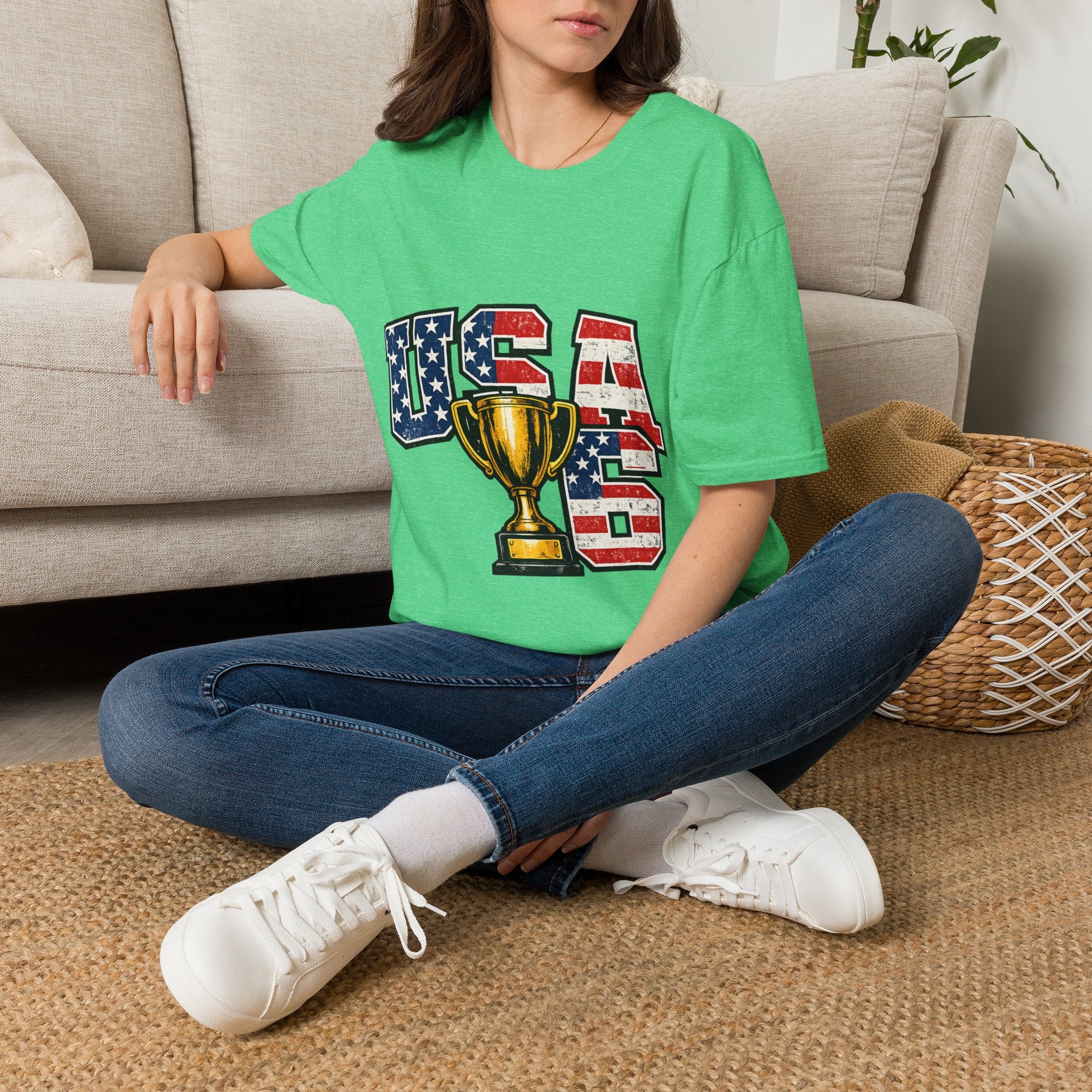 USA Trophy T-Shirt — Patriotic American Flag Graphic Tee
