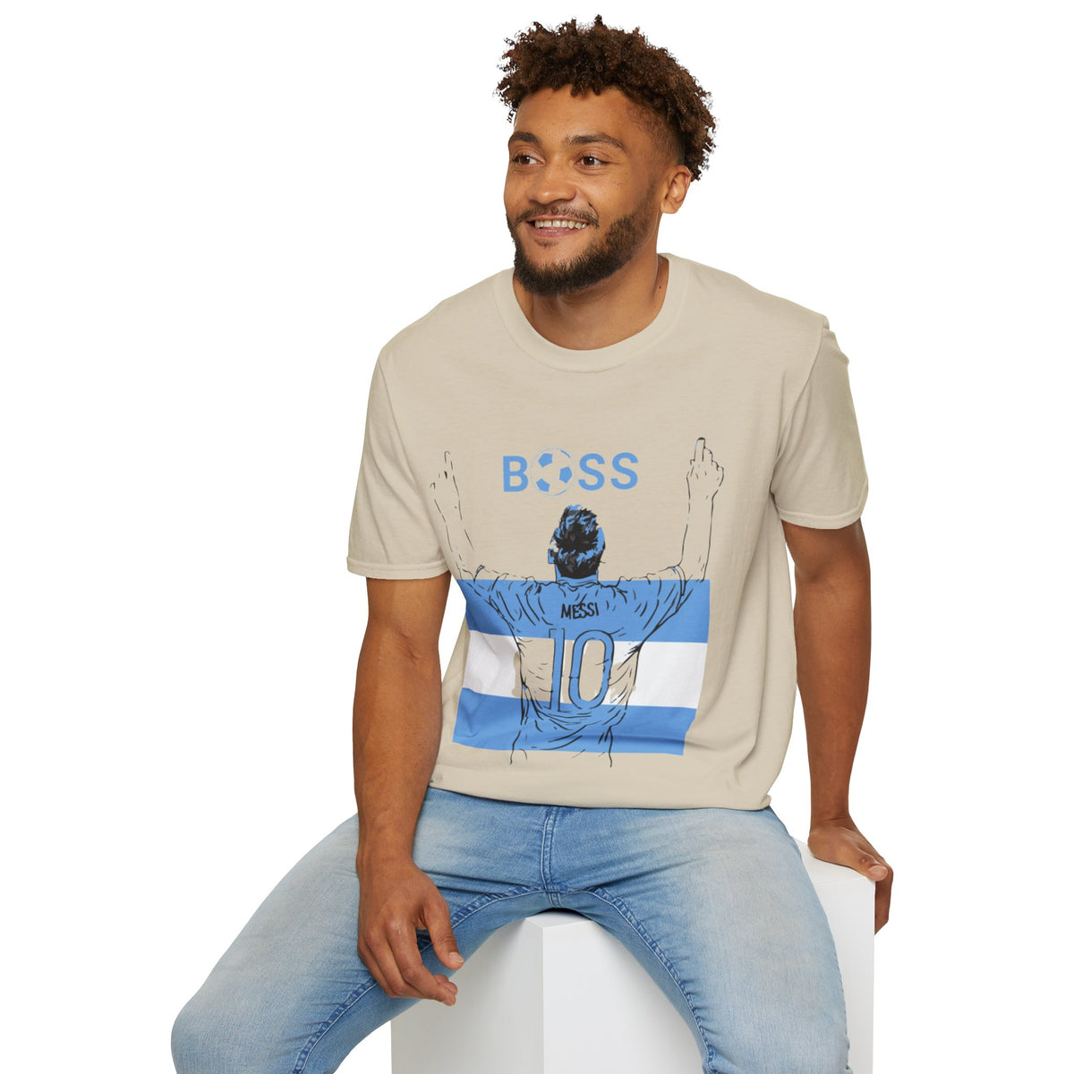 Soccer Boss T‑Shirt — 'BOSS' Striped Football Player Graphic Tee