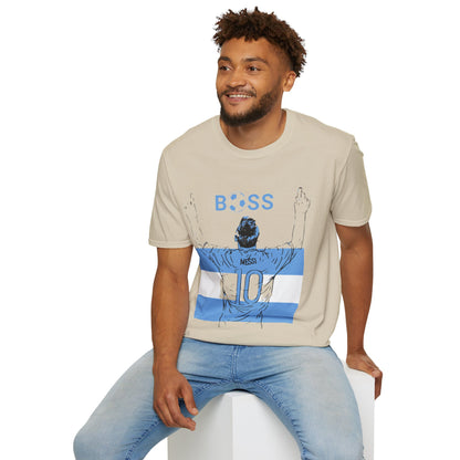 Soccer Boss T‑Shirt — 'BOSS' Striped Football Player Graphic Tee