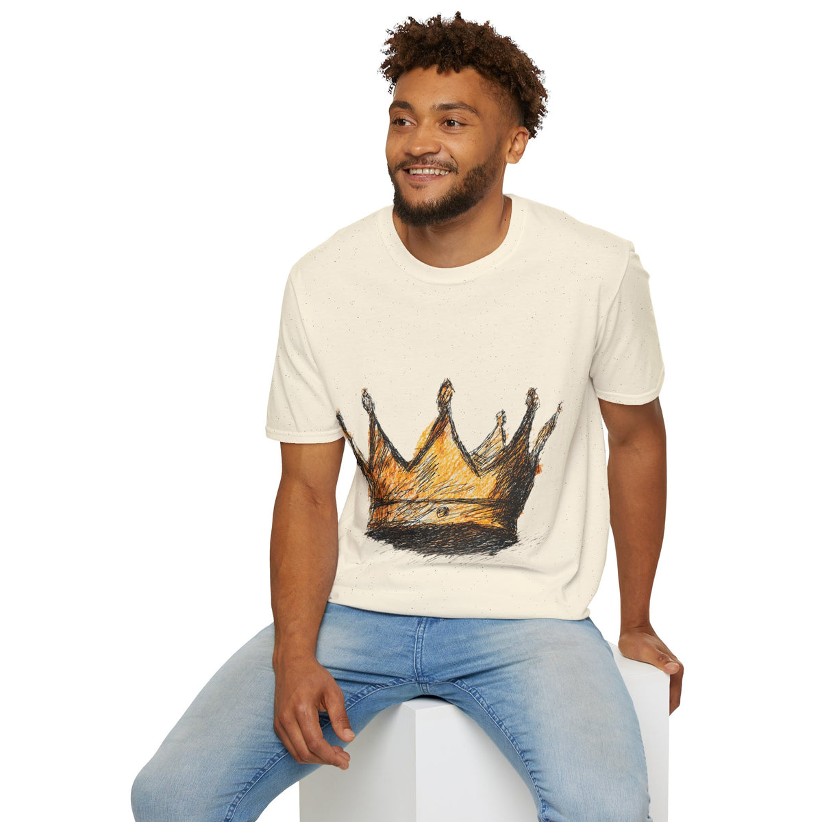 Crowned Sketch T‑Shirt — Hand‑Drawn Gold Crown Graphic Tee