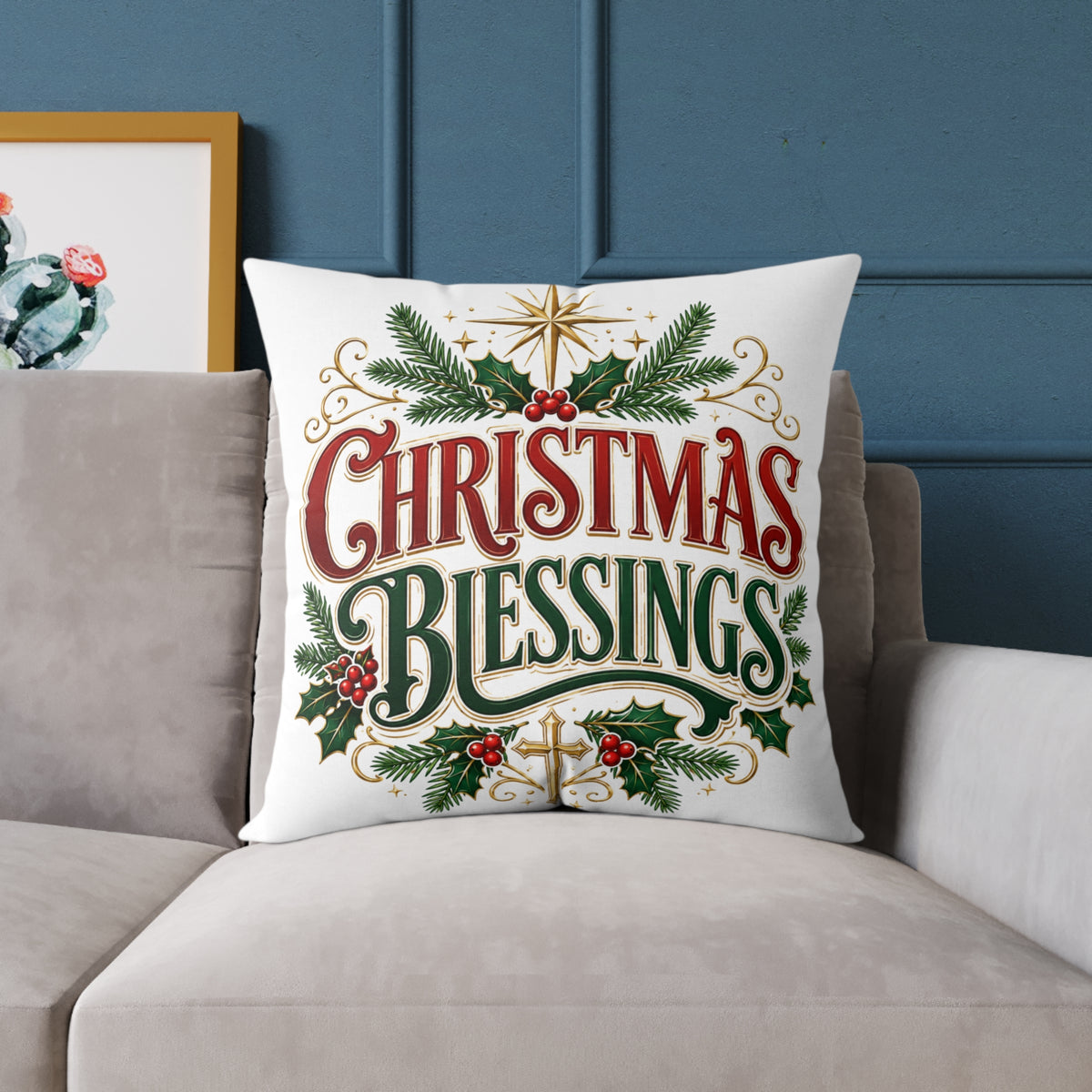 Christmas Blessings Square Poly Canvas Pillow