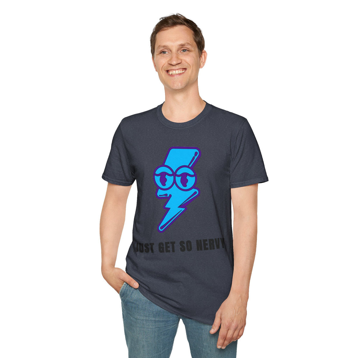 Graphic T-Shirt — 'I Just Get So Nervy' Blue Lightning Emoji Tee - Trending Now - September 2026