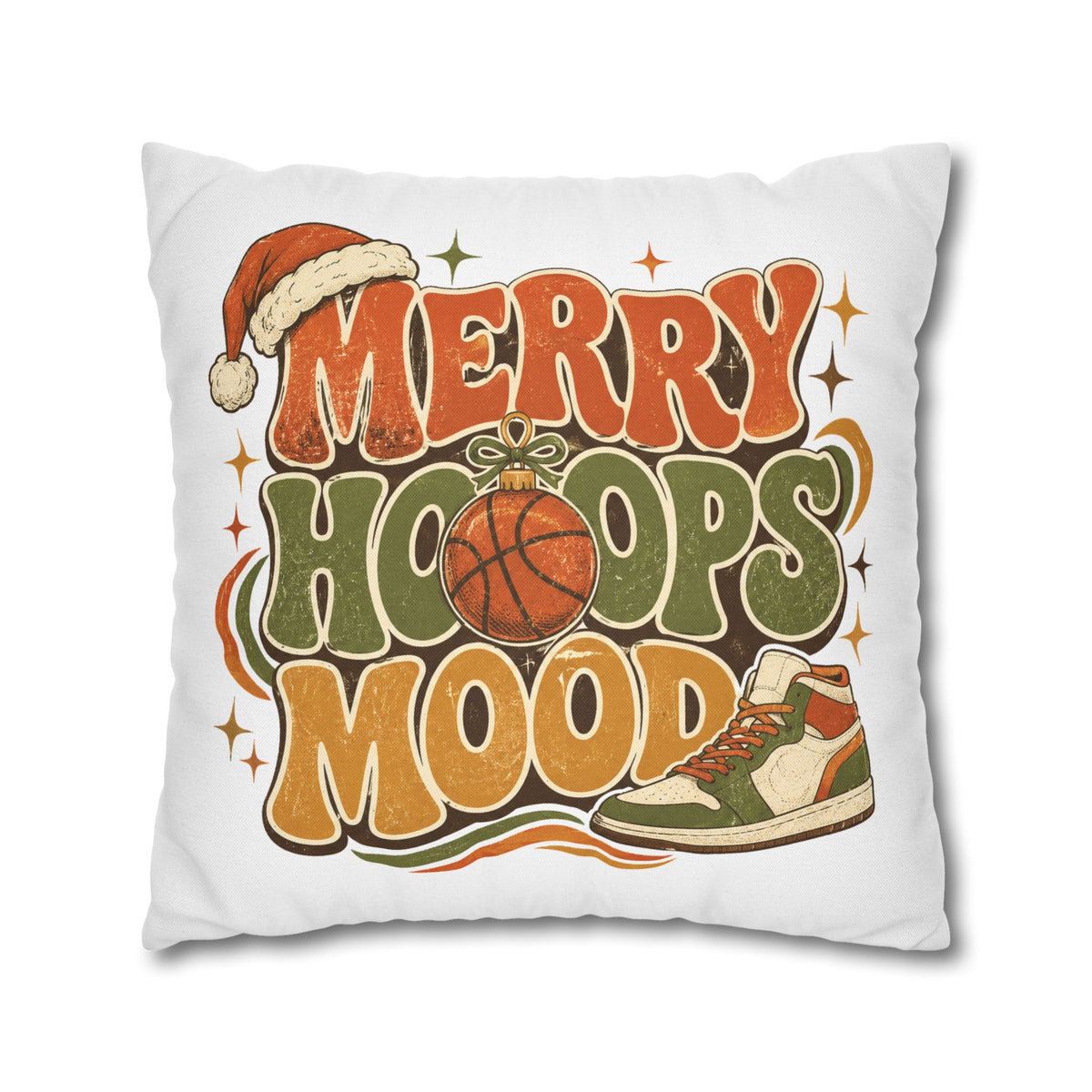 Merry Hoops Mood Holiday Pillowcase Modern Day Christmas  — Basketball Christmas Decorative Throw Pillowcase