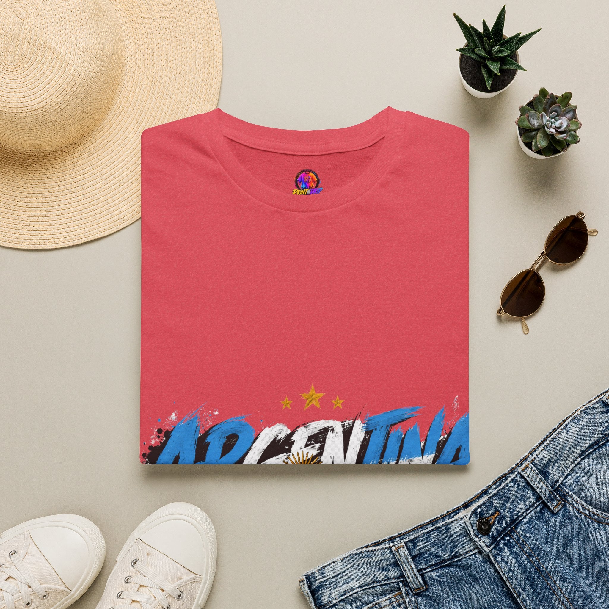 Argentina Graffiti T-Shirt — Soccer Fan Tee with Three Stars & Sun Emblem