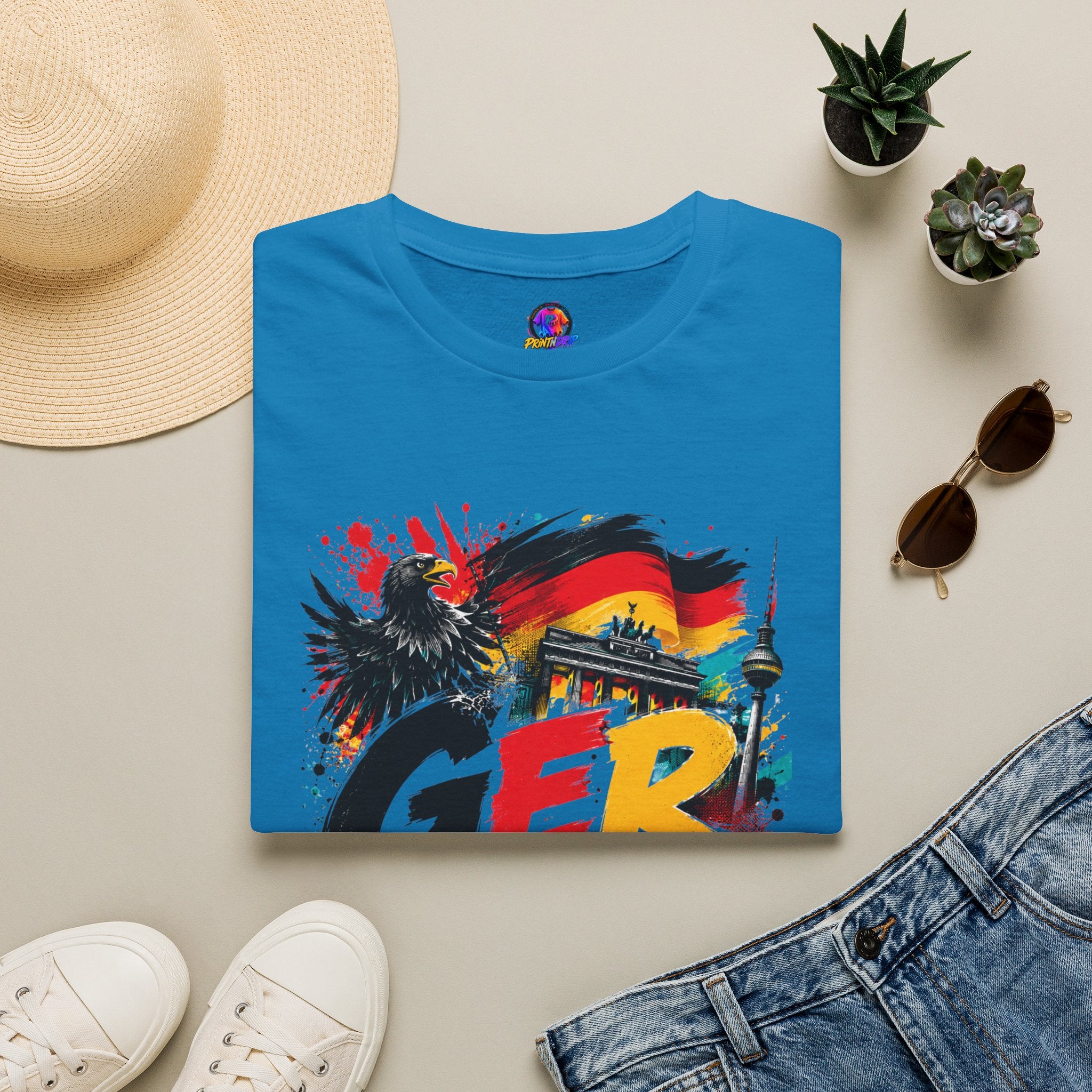 Germany Soccer Graphic T‑Shirt — Flag, Eagle & Brandenburger Tor Design