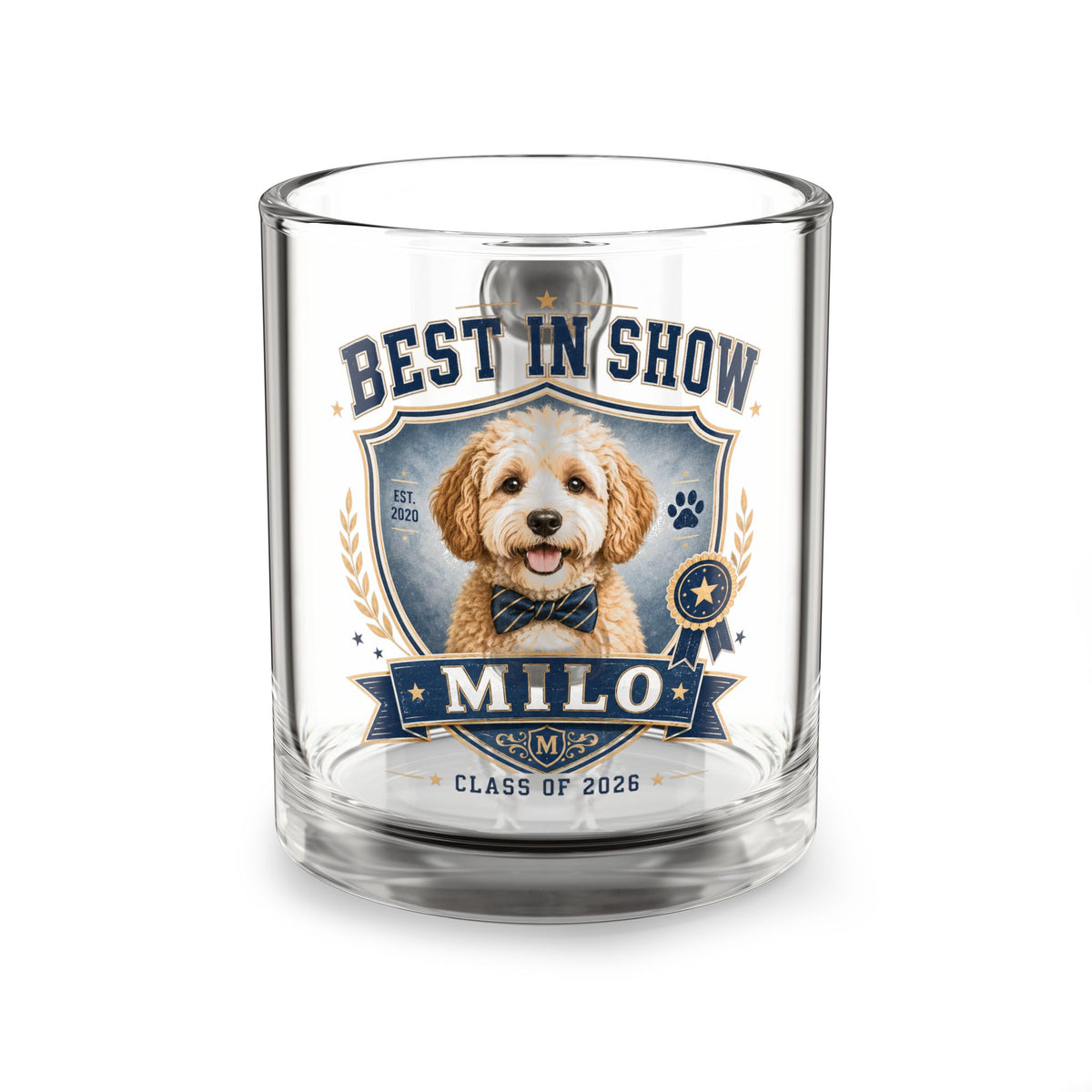 Best in Show Personalized Glass Mug — Custom Pet Name (10oz) Milo Bailey Dog Dad Mom  Glass Mug 10 oz
