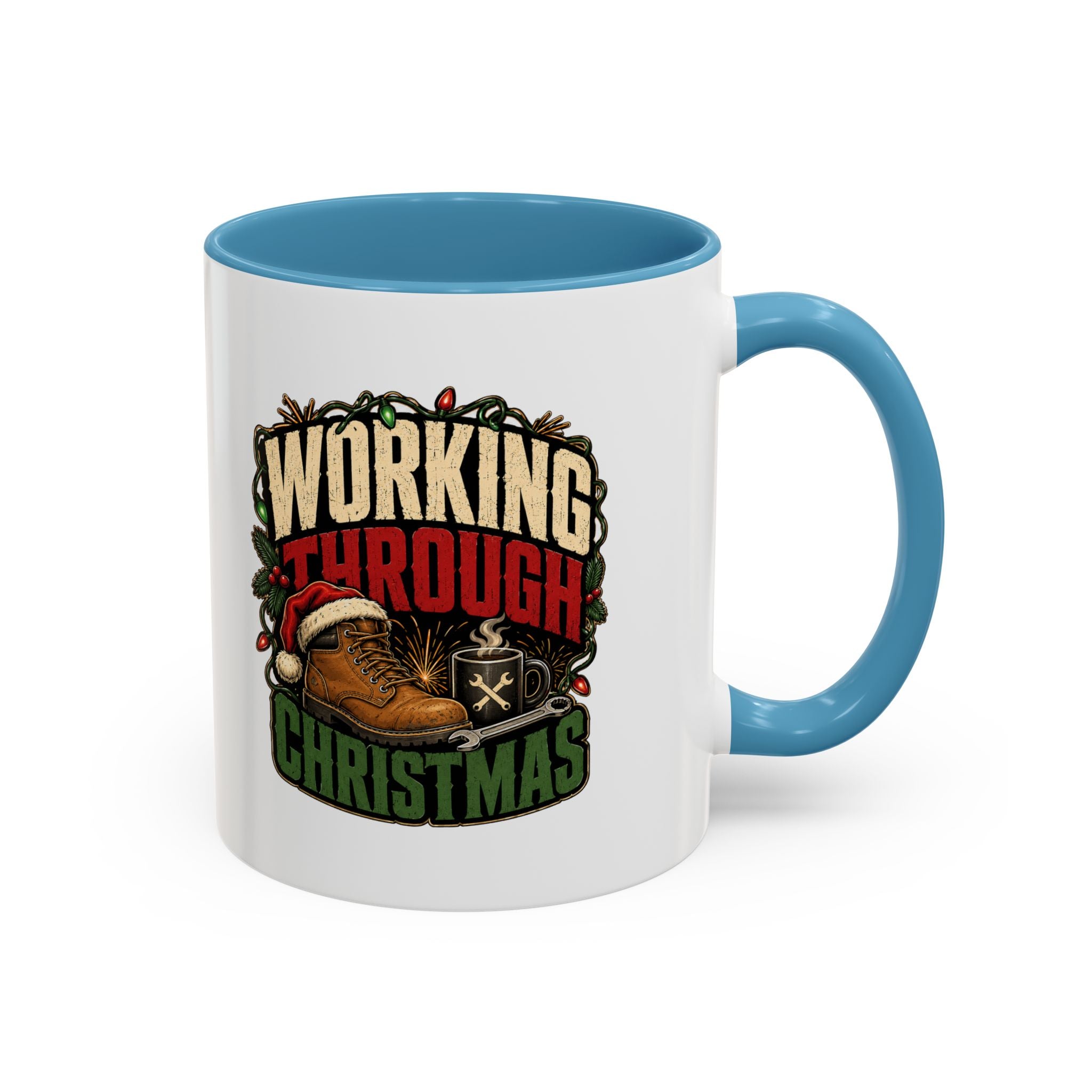 Modern Day Christmas Working Through Christmas Coffee Mug — Funny Holiday Work & Overtime Gift