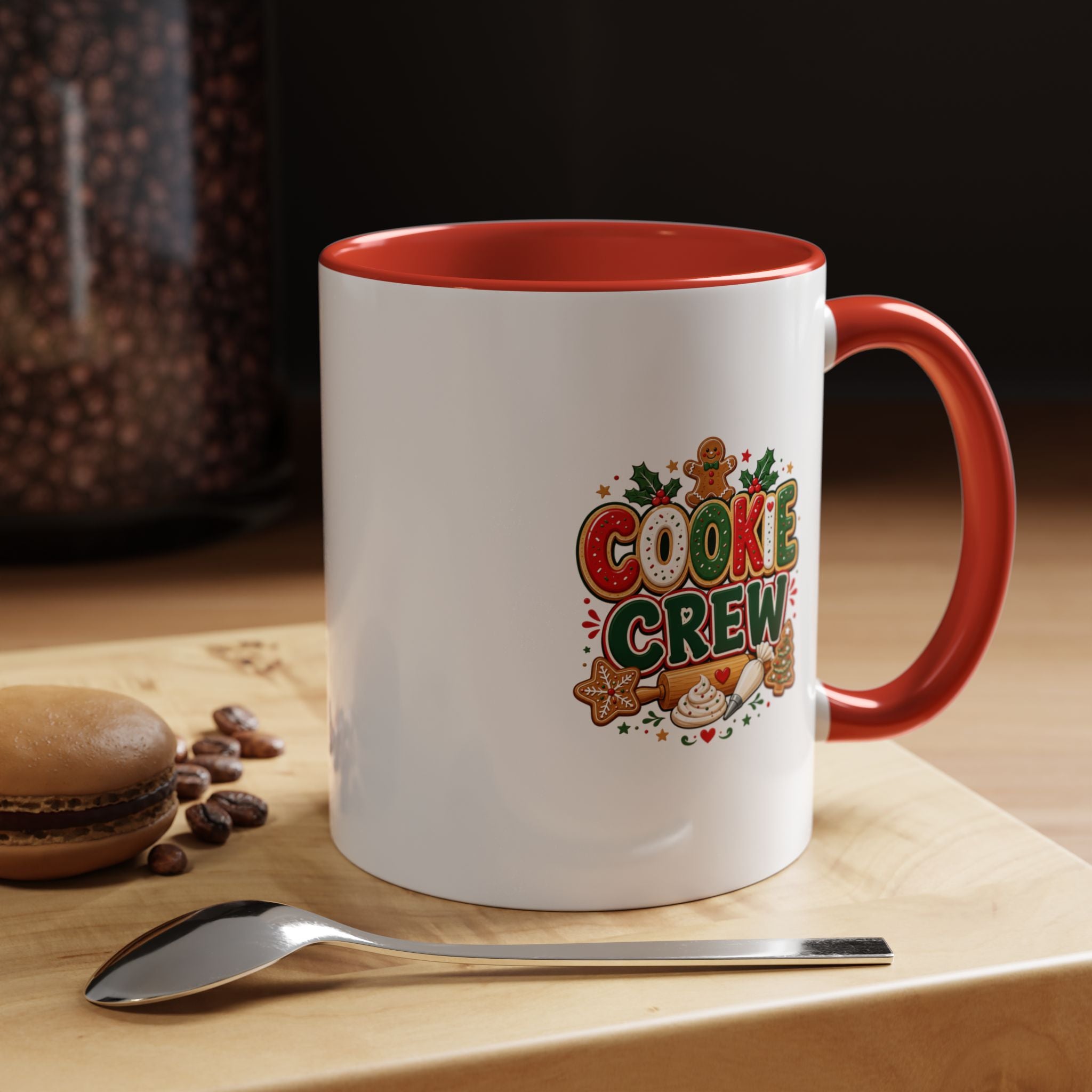 Cookie Crew Accent Coffee Mug — Holiday Gingerbread Christmas Coffee Cup
