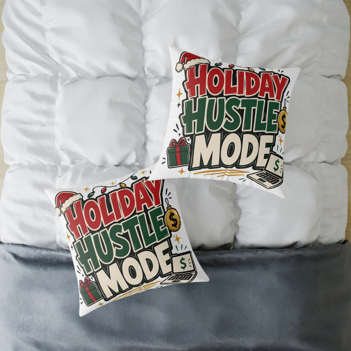 Modern Day Christmas Holiday Hustle Mode Square Poly Canvas Pillow