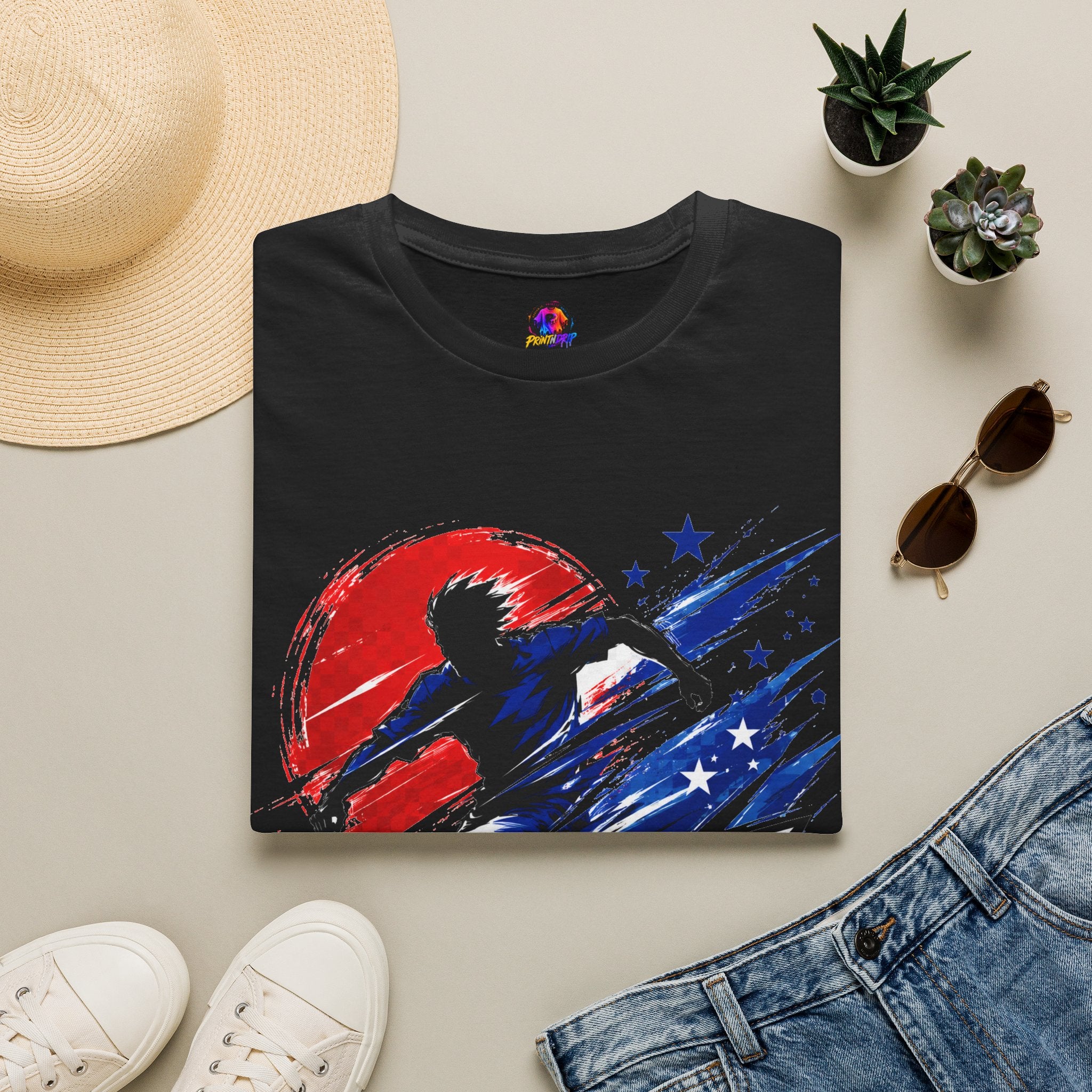 Japan T-Shirt — Blue Blade Soccer Graphic Tee (Red & Blue Starburst)
